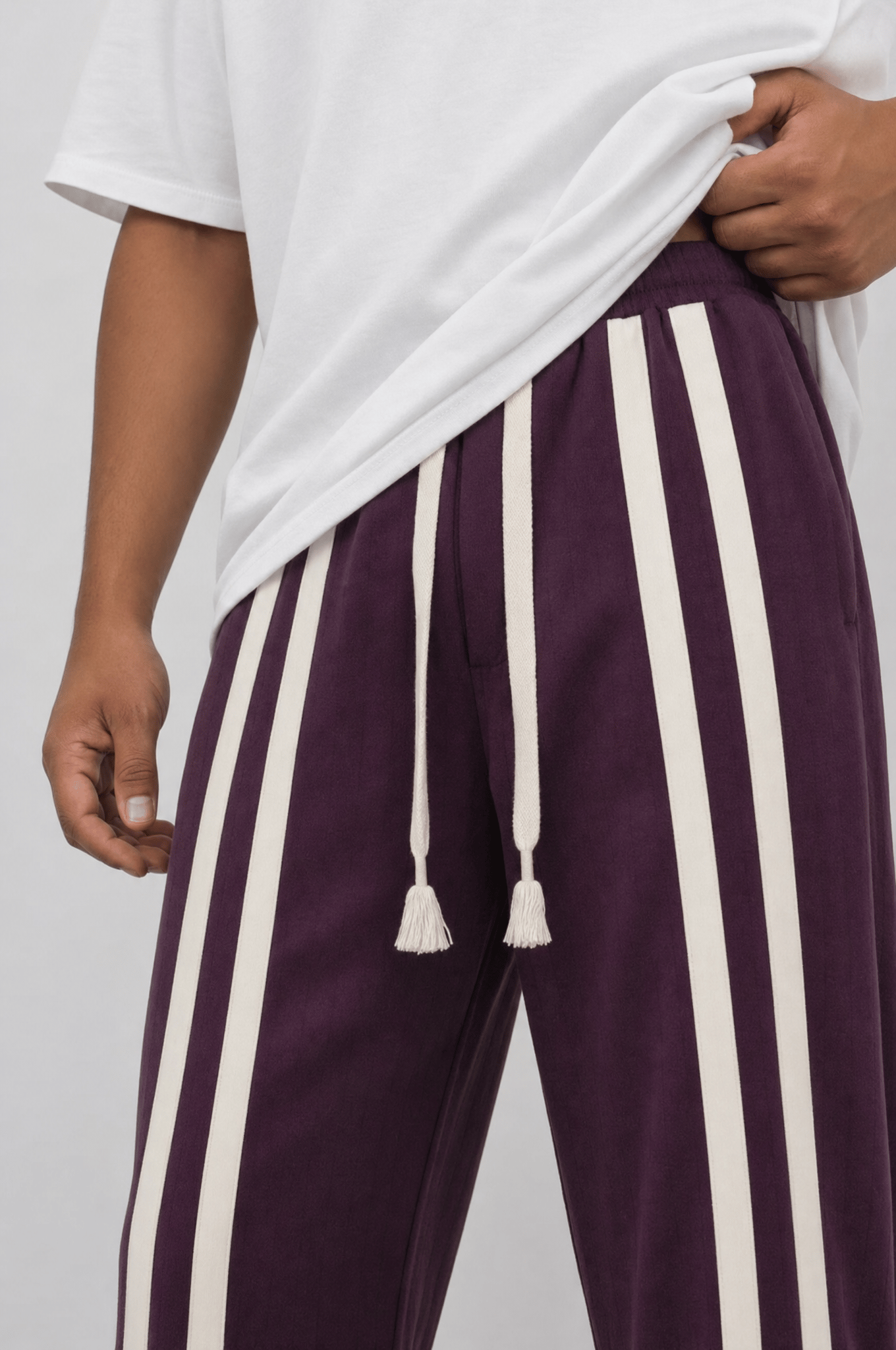 Erkek Ön Şerit Detaylı Baggy Eşofman Altı Mürdüm