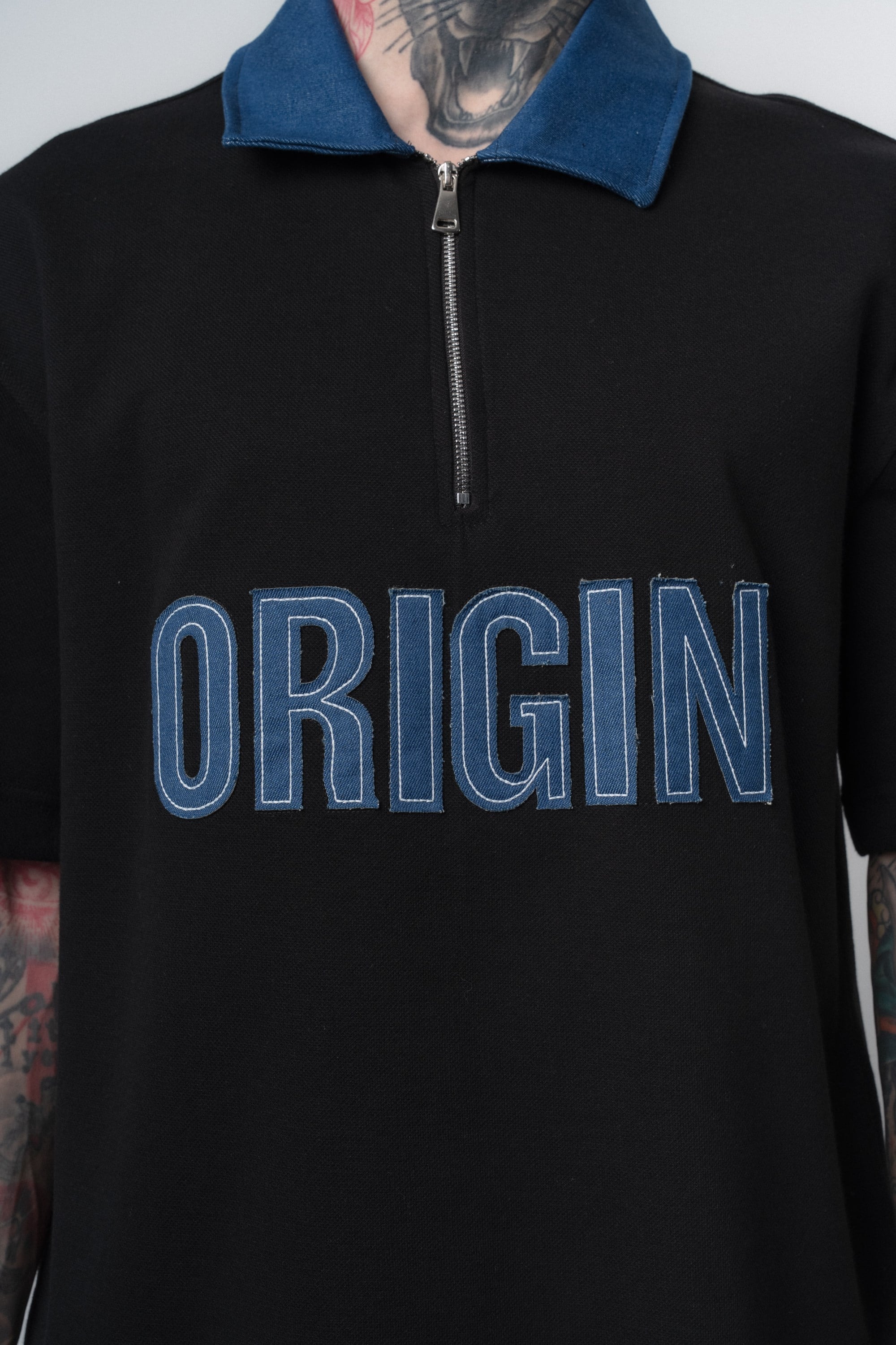 Erkek Origin Nakışlı Polo Yaka Regular Fit T-Shirt Siyah