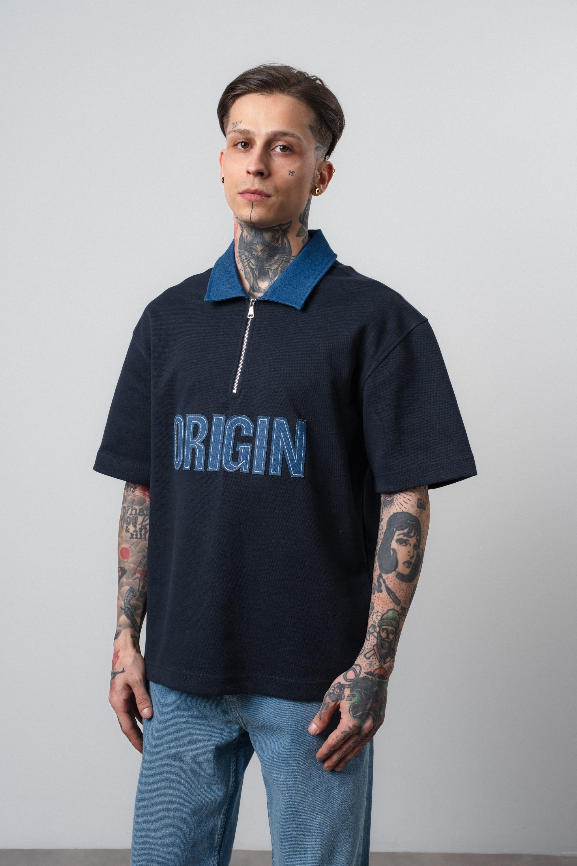 Erkek Origin Nakışlı Polo Yaka Regular Fit T-Shirt Lacivert