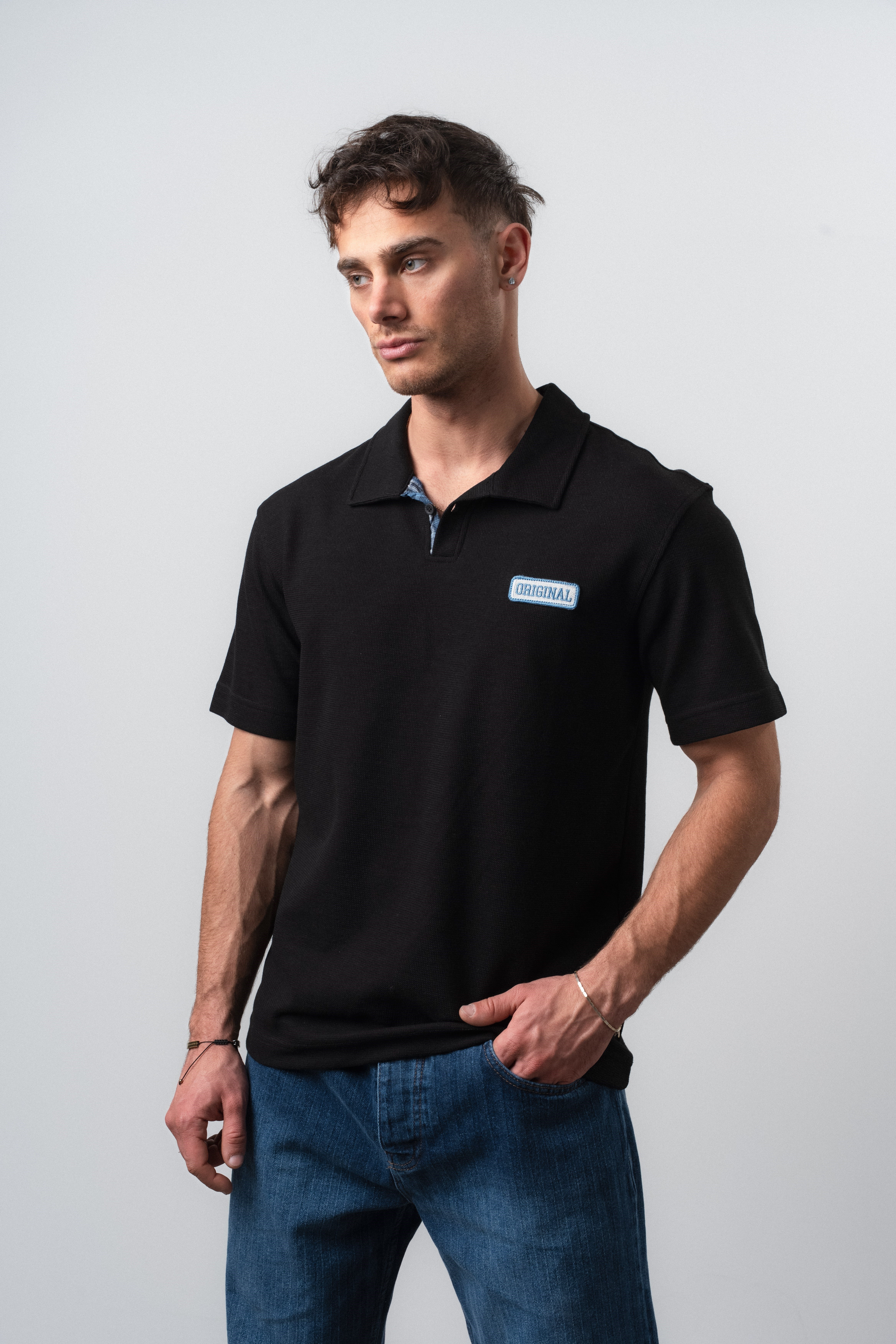Erkek Original Yazılı Regular Fit Polo Yaka T-Shirt Siyah