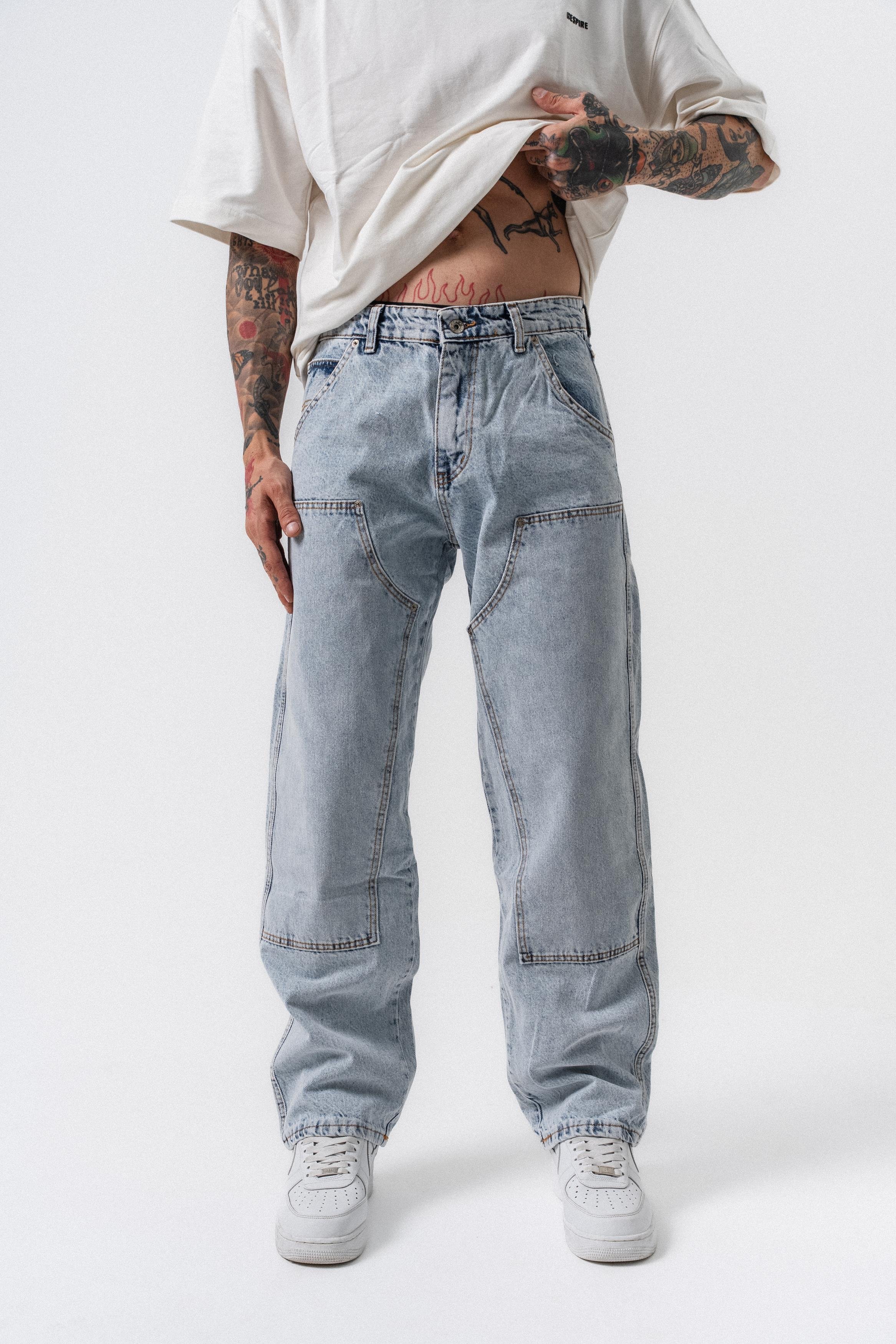 Erkek Parça Detaylı Baggy Jean A.Mavi