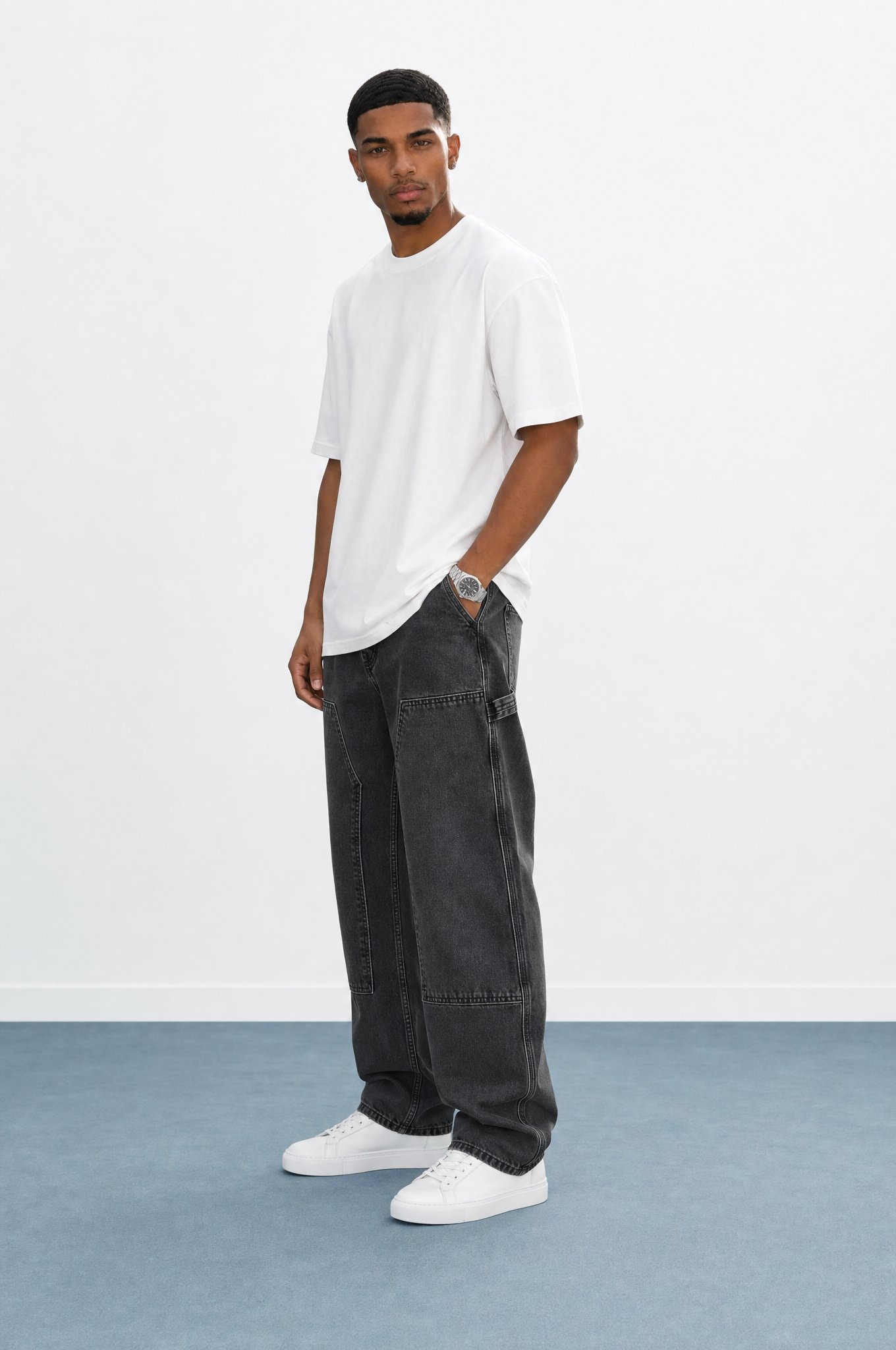 Erkek Parça Detaylı Baggy Jean Siyah