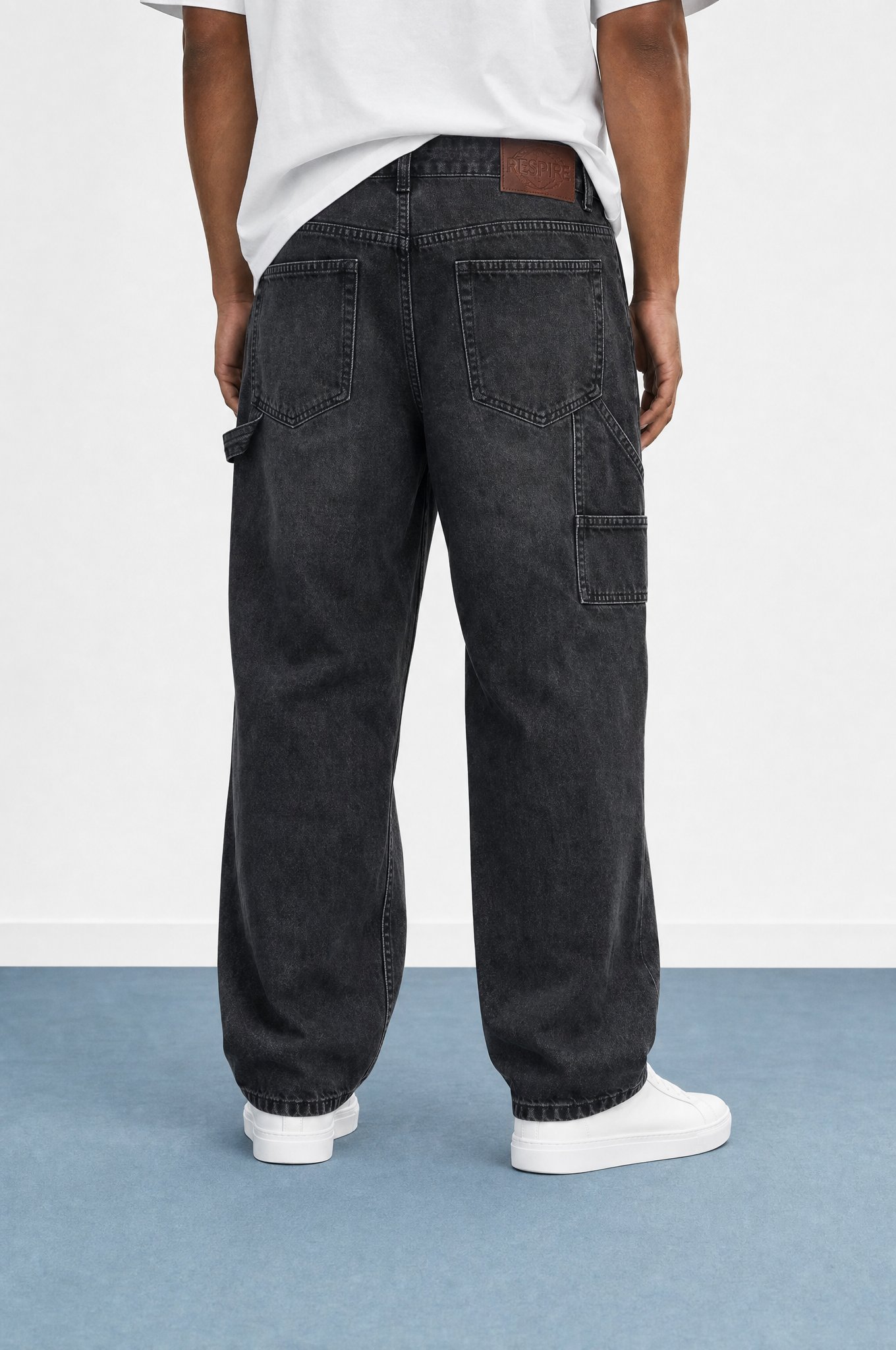 Erkek Parça Detaylı Baggy Jean Siyah