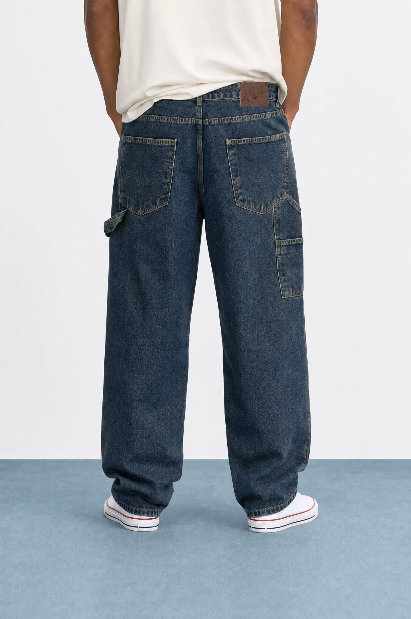 Erkek Parça Detaylı Baggy Jean Tint Mavi