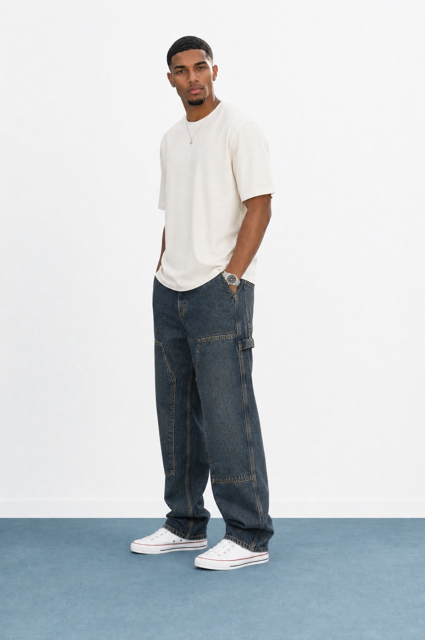 Erkek Parça Detaylı Baggy Jean Tint Mavi