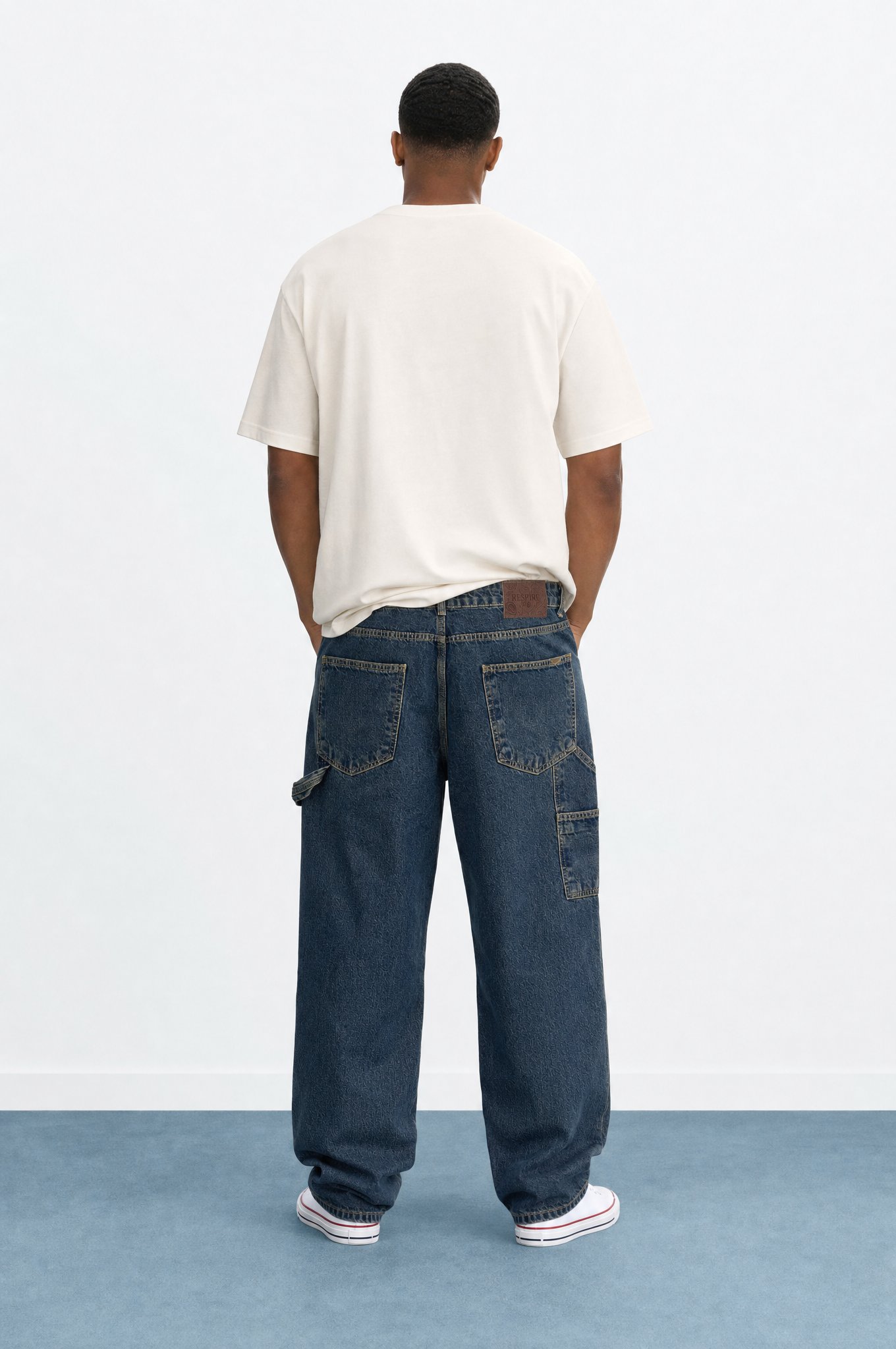 Erkek Parça Detaylı Baggy Jean Tint Mavi
