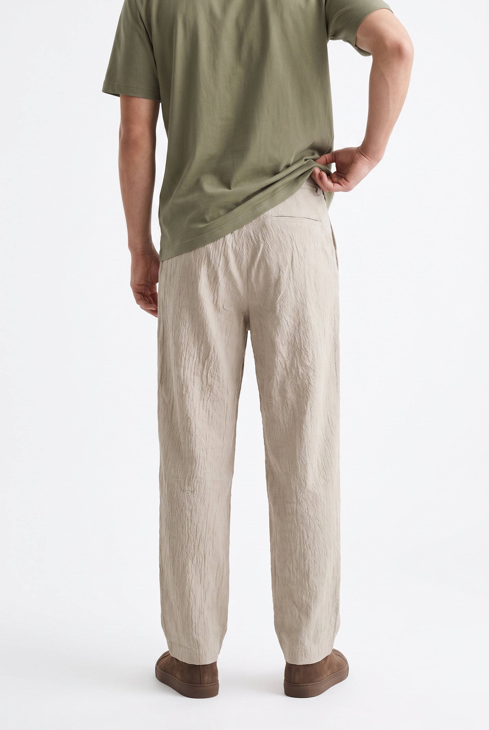 Erkek Pile Detaylı Tensel Baggy Pantolon Bej