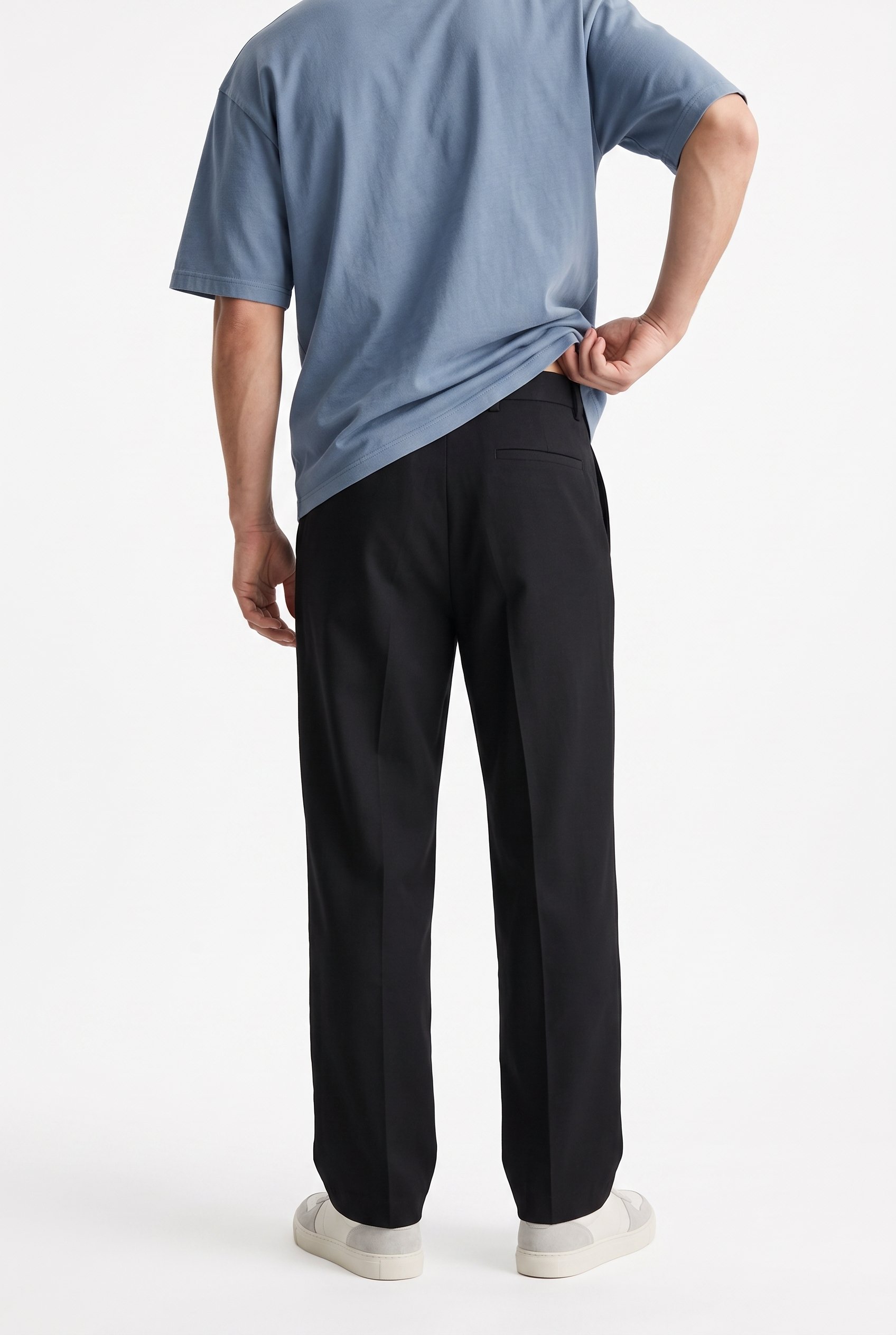 Erkek Pileli Keten Baggy Pantolon Siyah