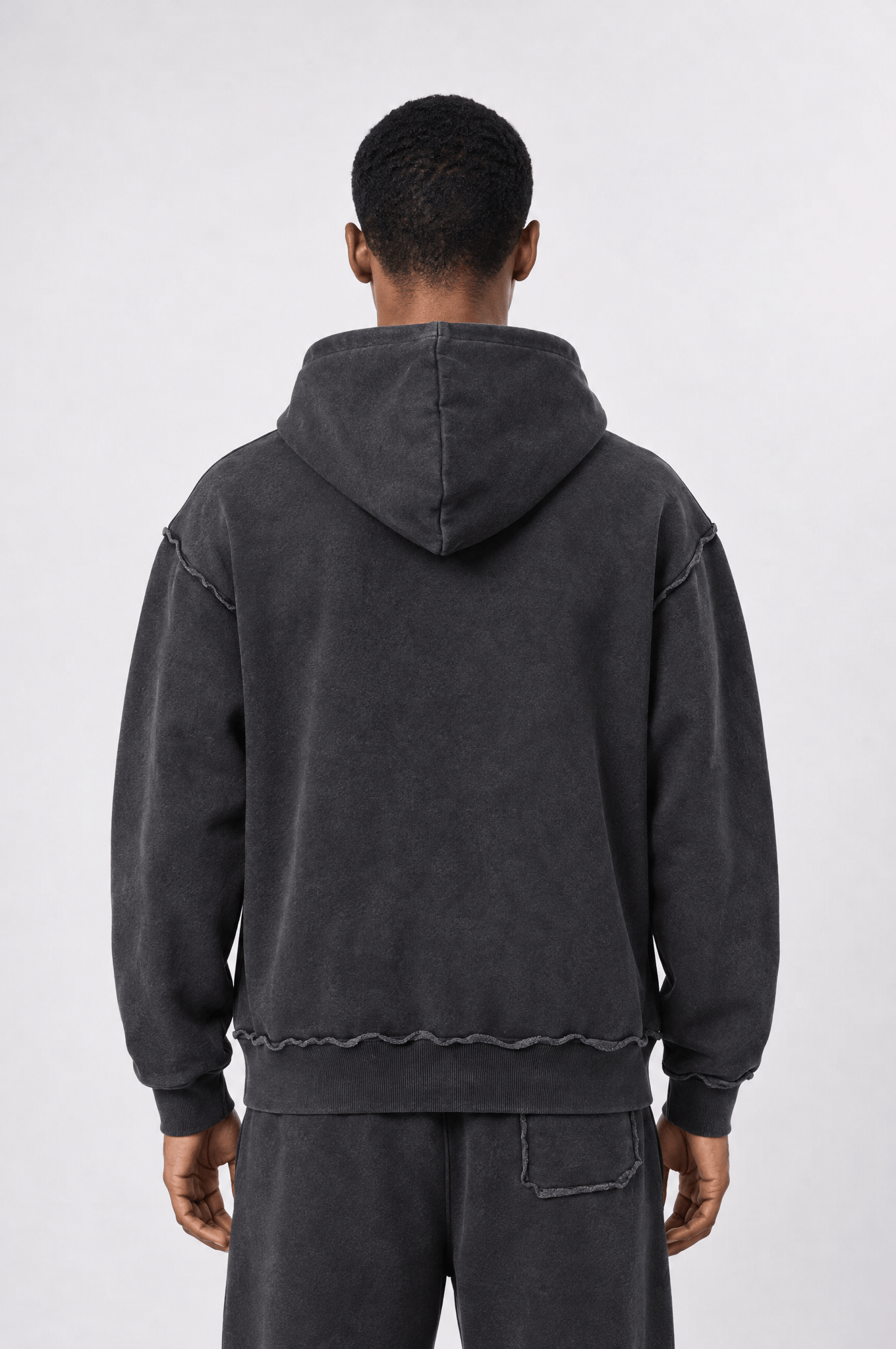 Erkek Pis Dikiş Detaylı Yıkamalı Basic Oversize Hoodie Siyah
