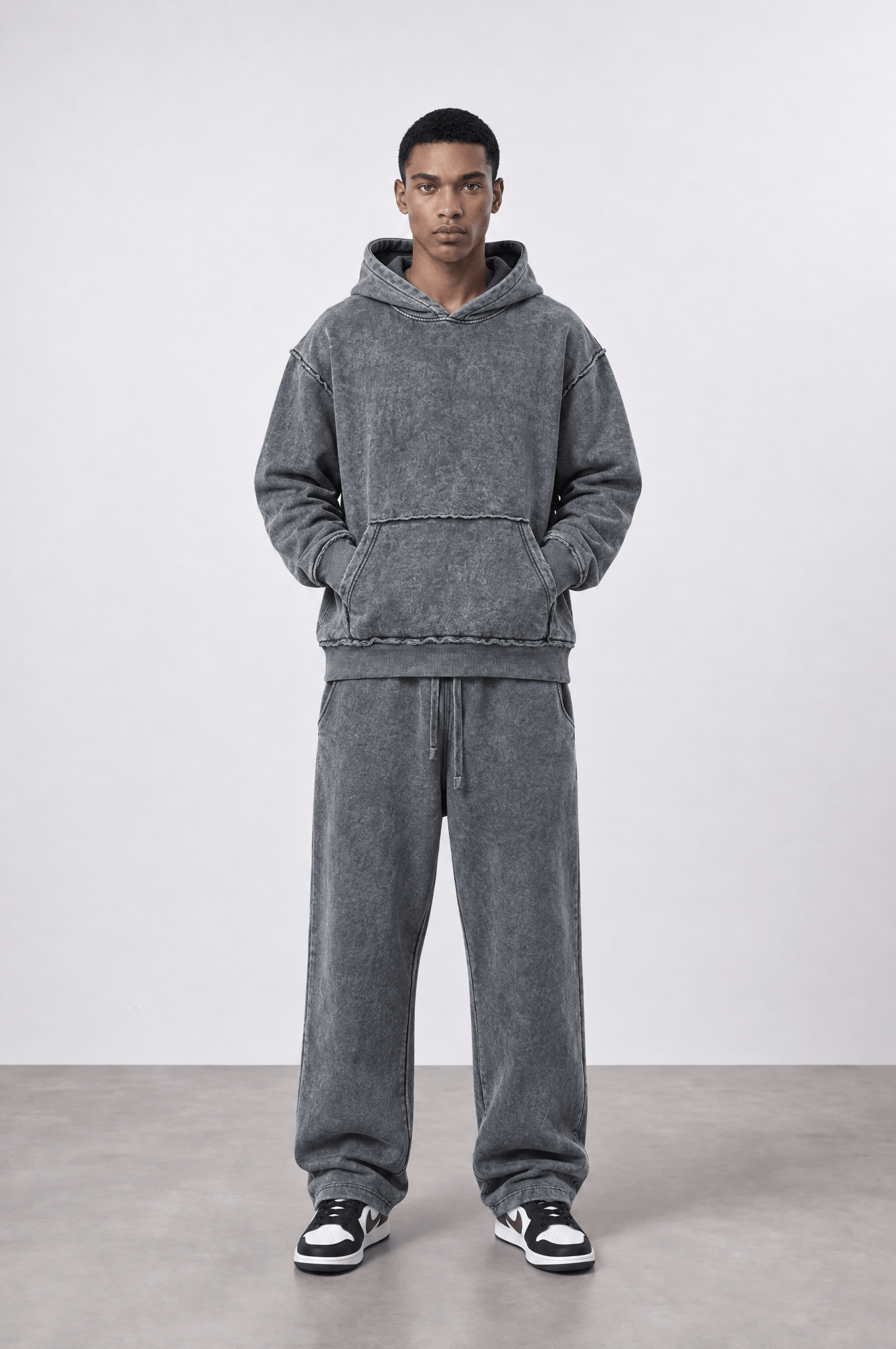 Erkek Pis Dikiş Detaylı Yıkamalı Basic Baggy Eşofman Altı Gri