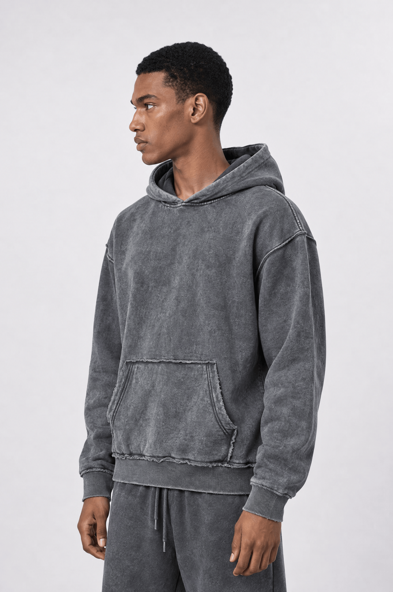 Erkek Pis Dikiş Detaylı Yıkamalı Basic Oversize Hoodie Gri