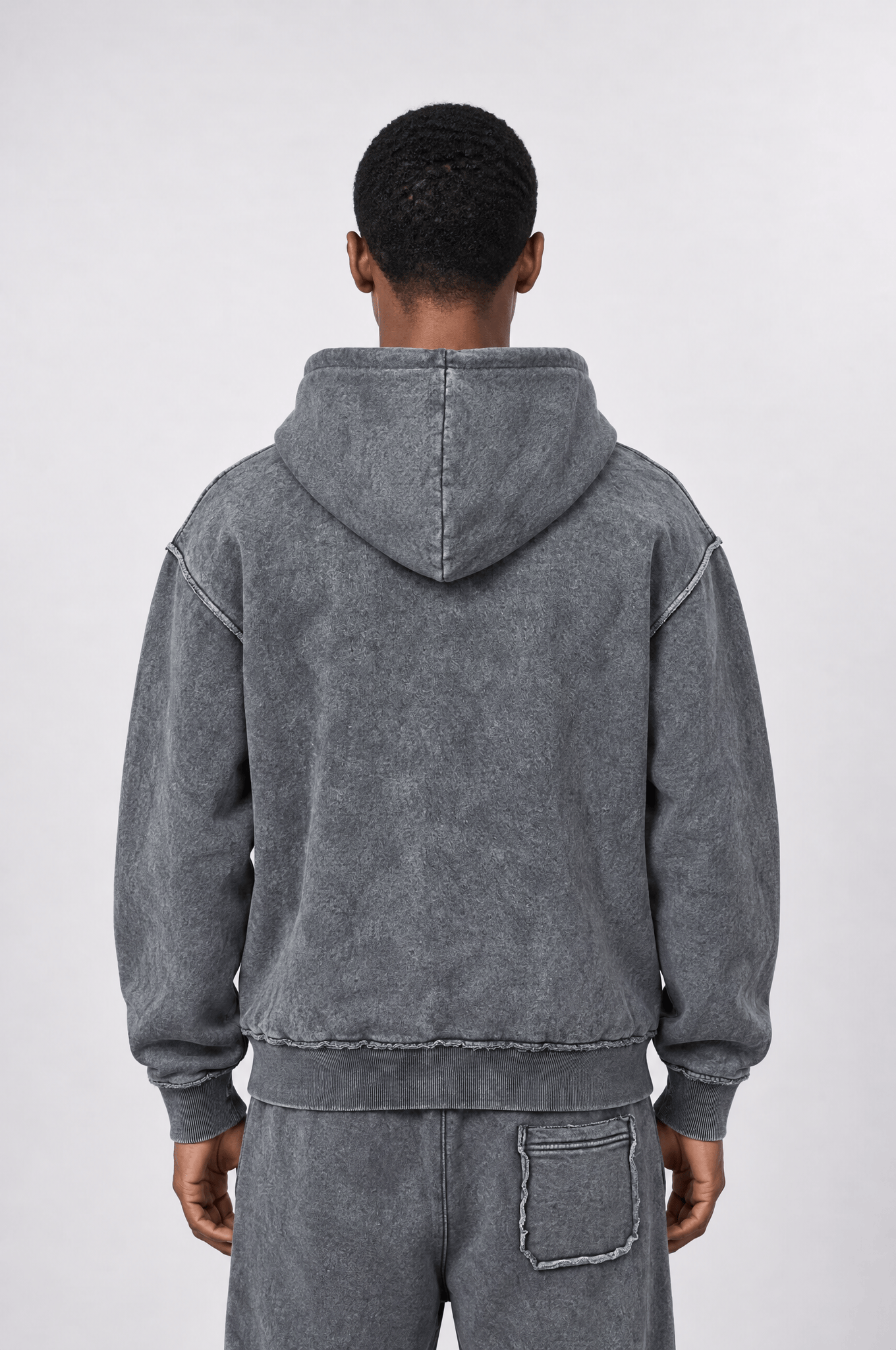 Erkek Pis Dikiş Detaylı Yıkamalı Basic Oversize Hoodie Gri