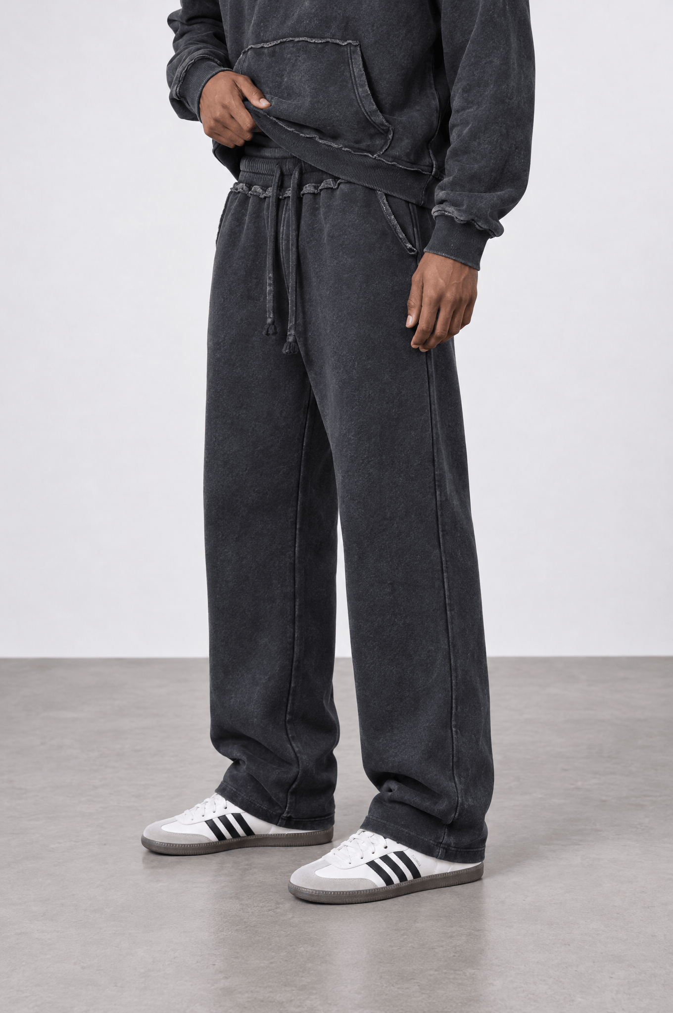 Erkek Pis Dikiş Detaylı Yıkamalı Basic Baggy Eşofman Altı Siyah