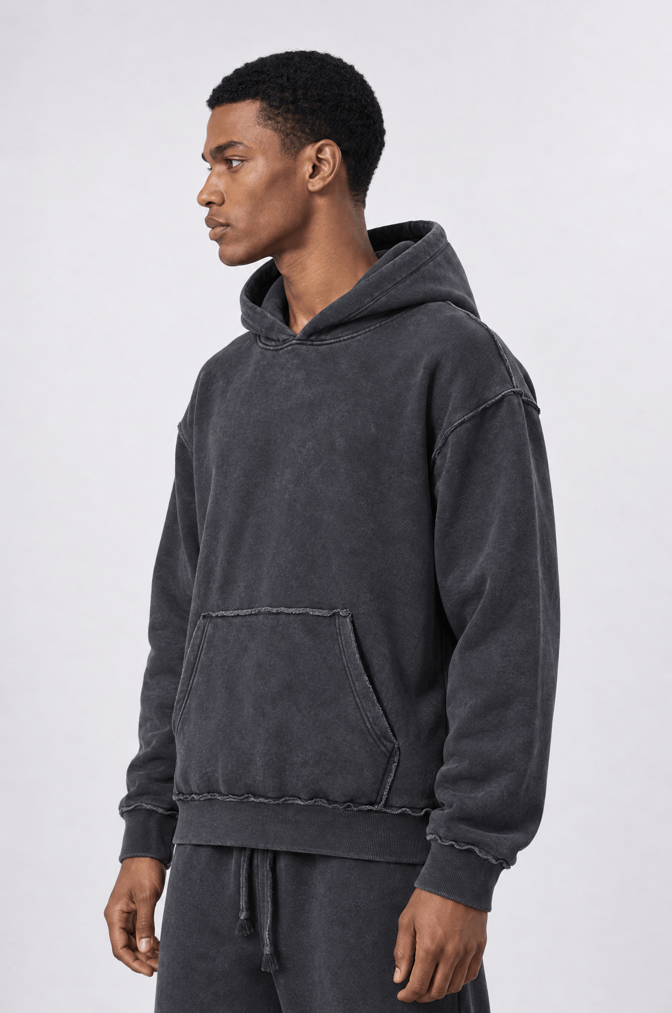 Erkek Pis Dikiş Detaylı Yıkamalı Basic Oversize Hoodie Siyah