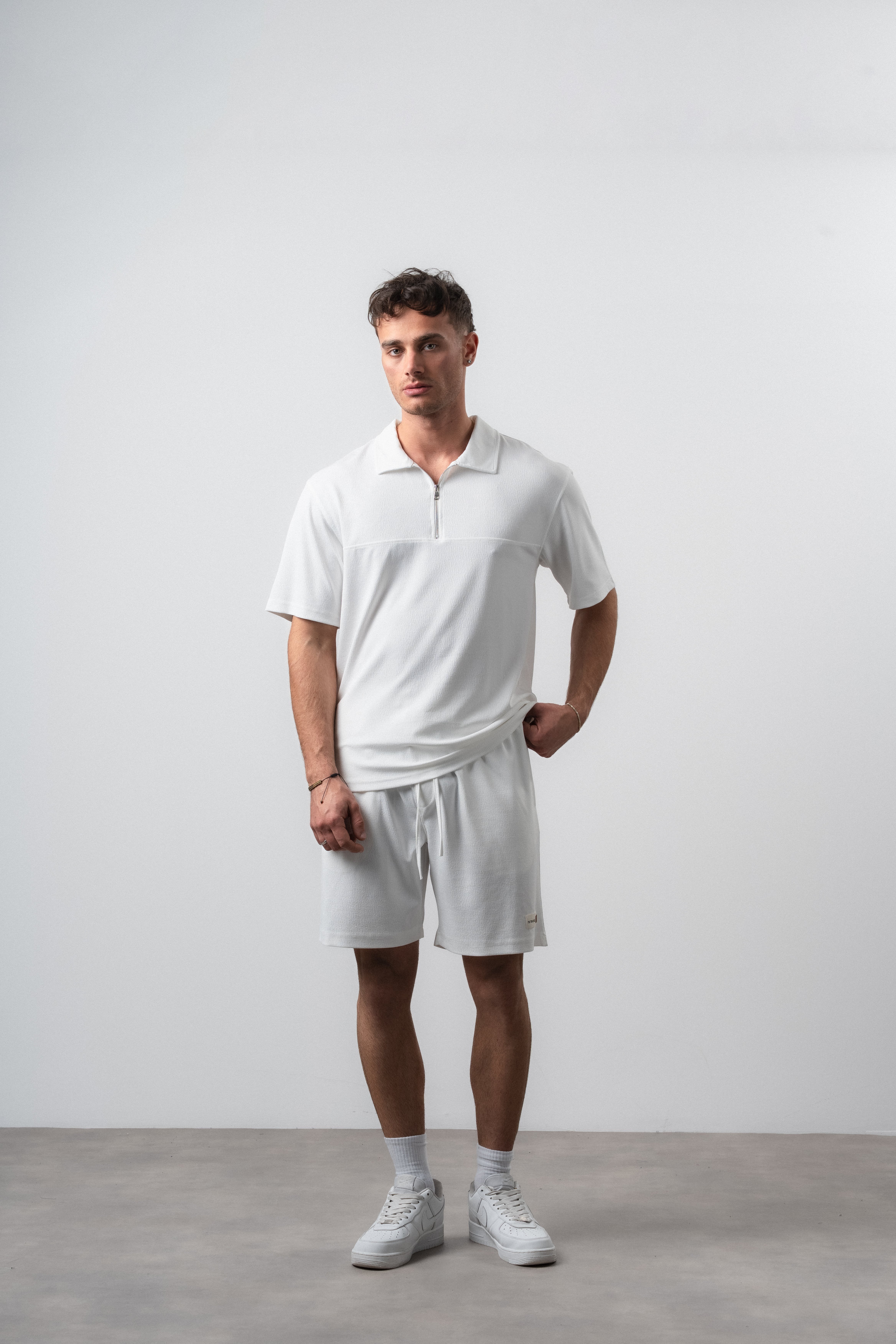 Erkek Polo Yaka Regular Fit T-Shirt Şort Takım Ekru