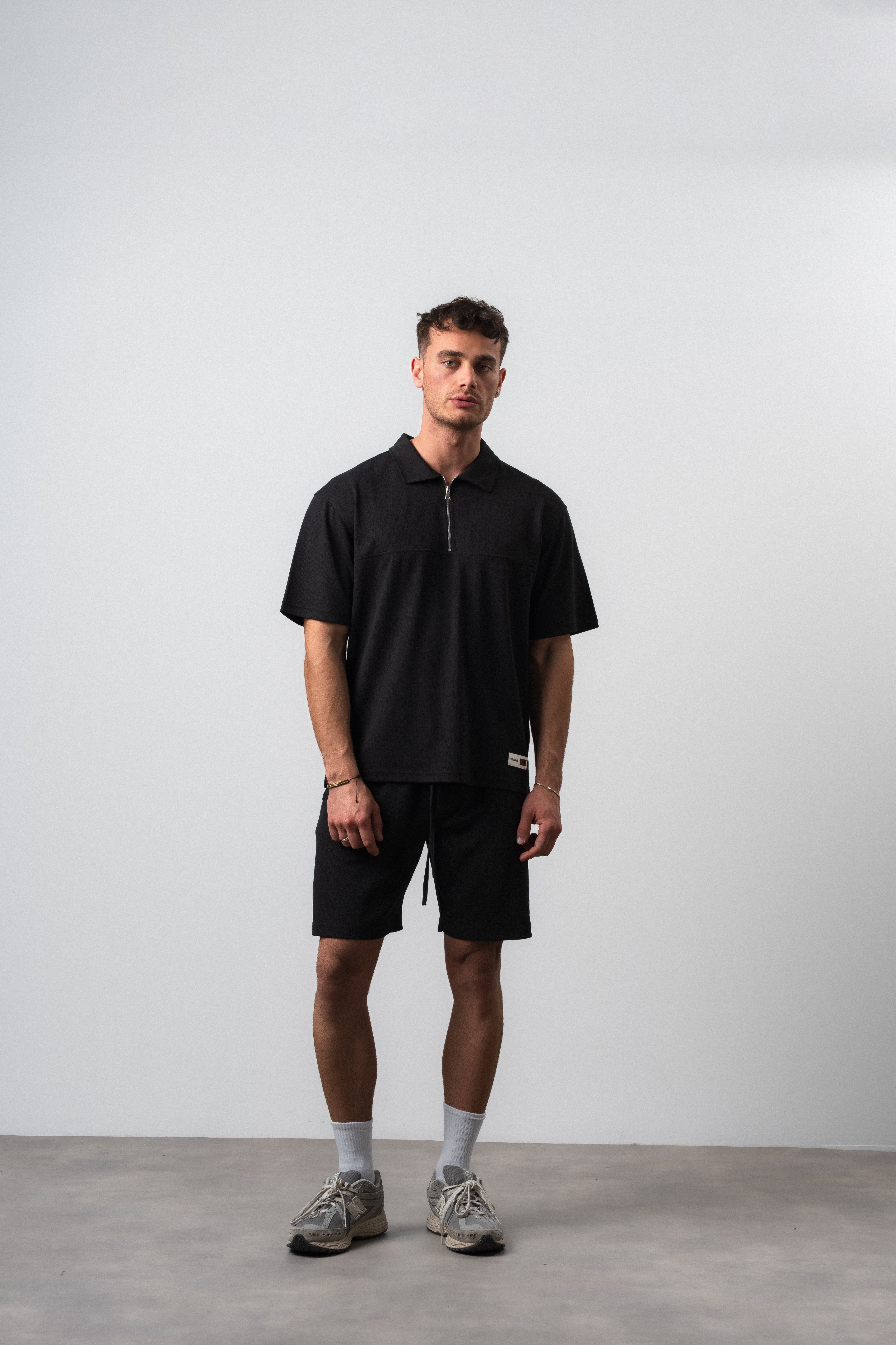 Erkek Polo Yaka Regular Fit T-Shirt Şort Takım Siyah