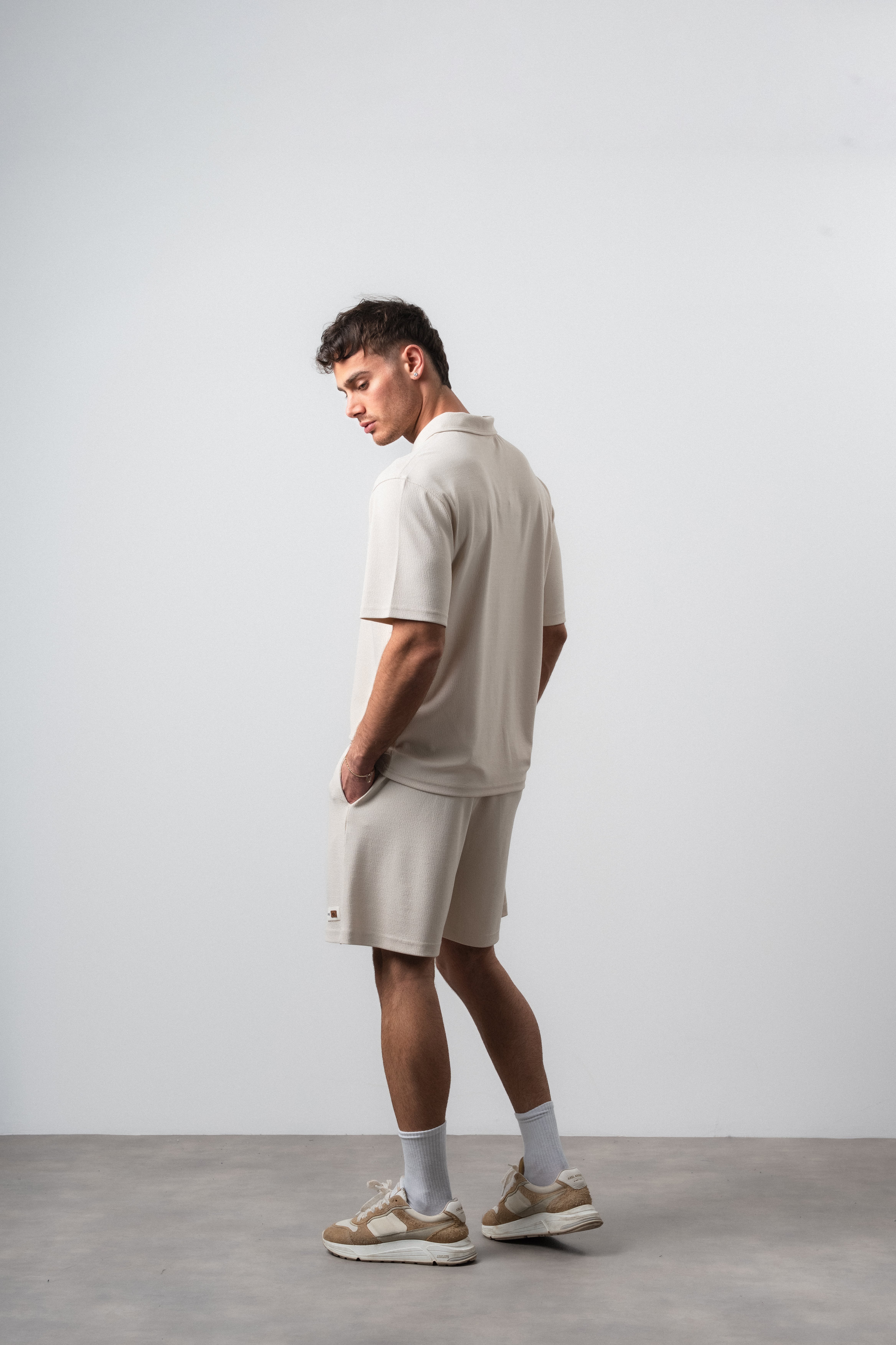 Erkek Polo Yaka Regular Fit T-Shirt Şort Takım Bej