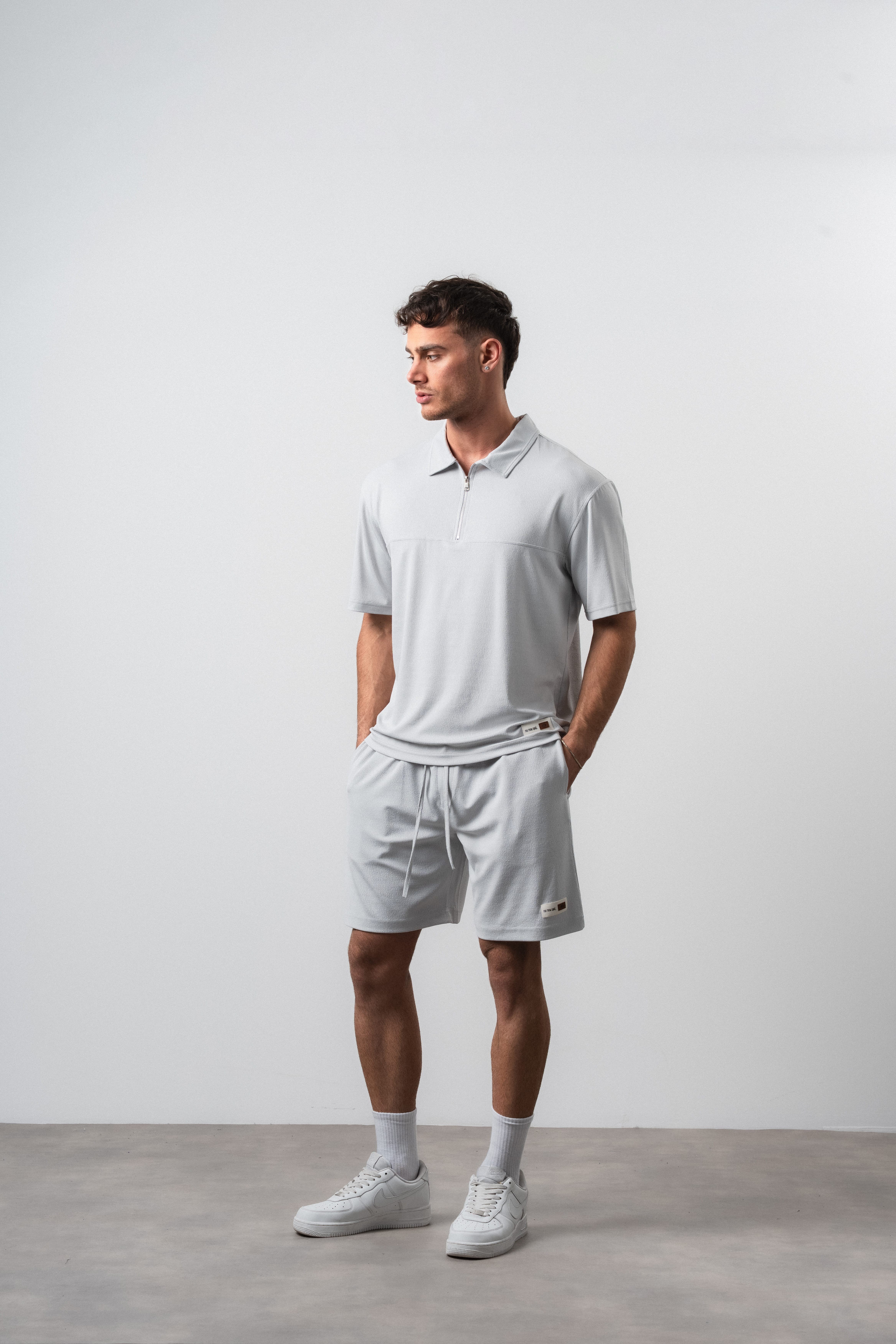Erkek Polo Yaka Regular Fit T-Shirt Şort Takım Gri