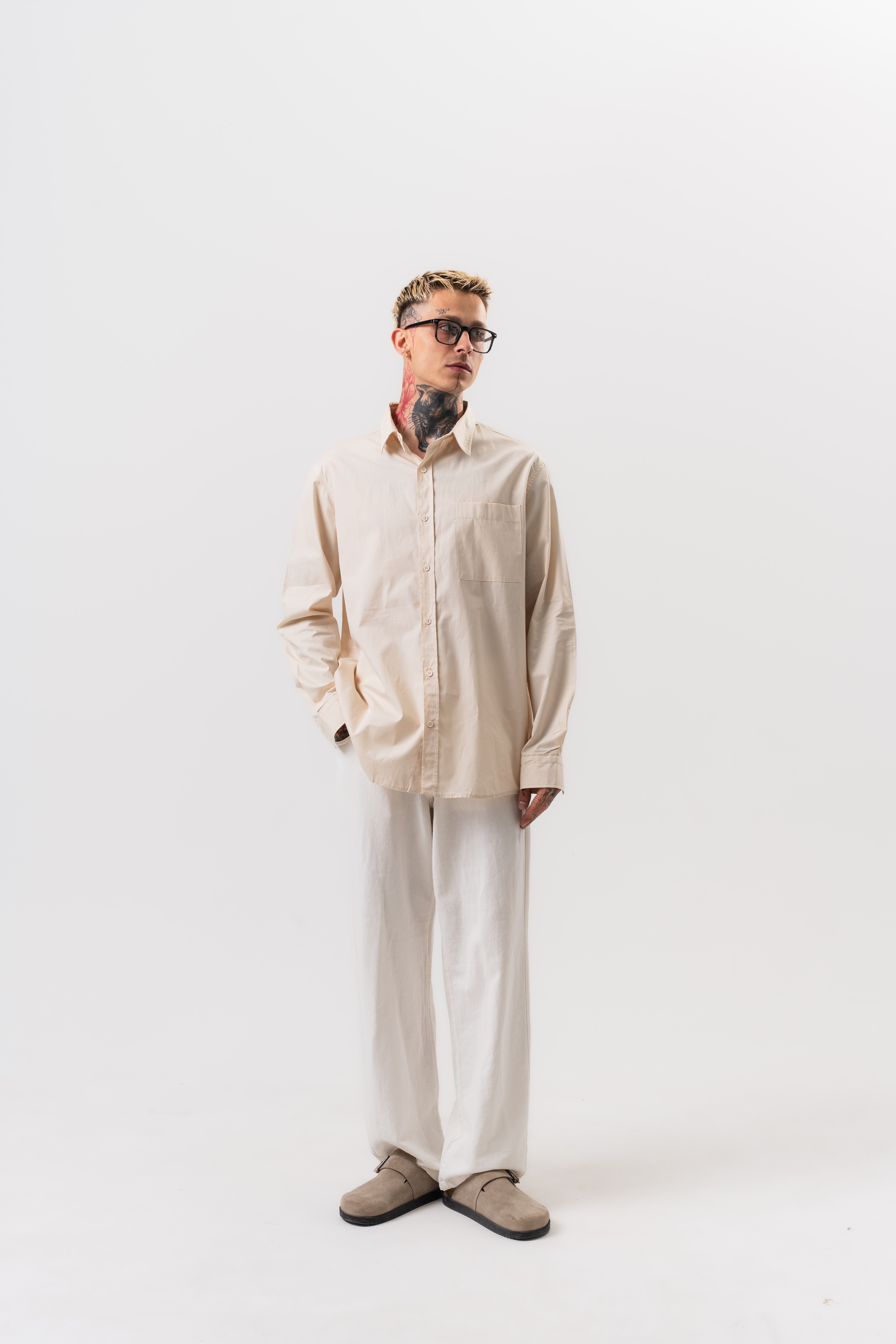 Erkek Poplin Oversize Gömlek Bej