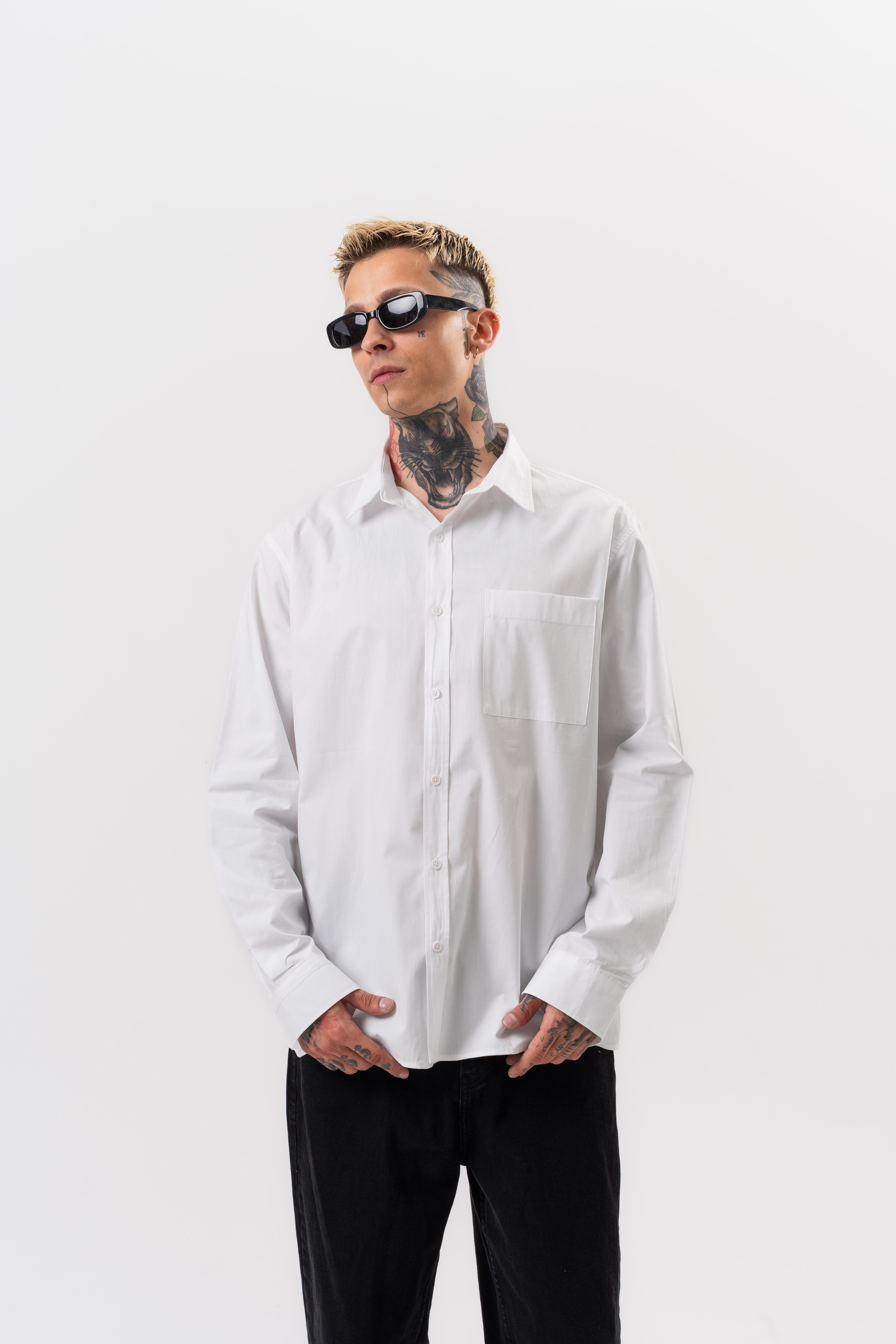 Erkek Poplin Oversize Gömlek Beyaz