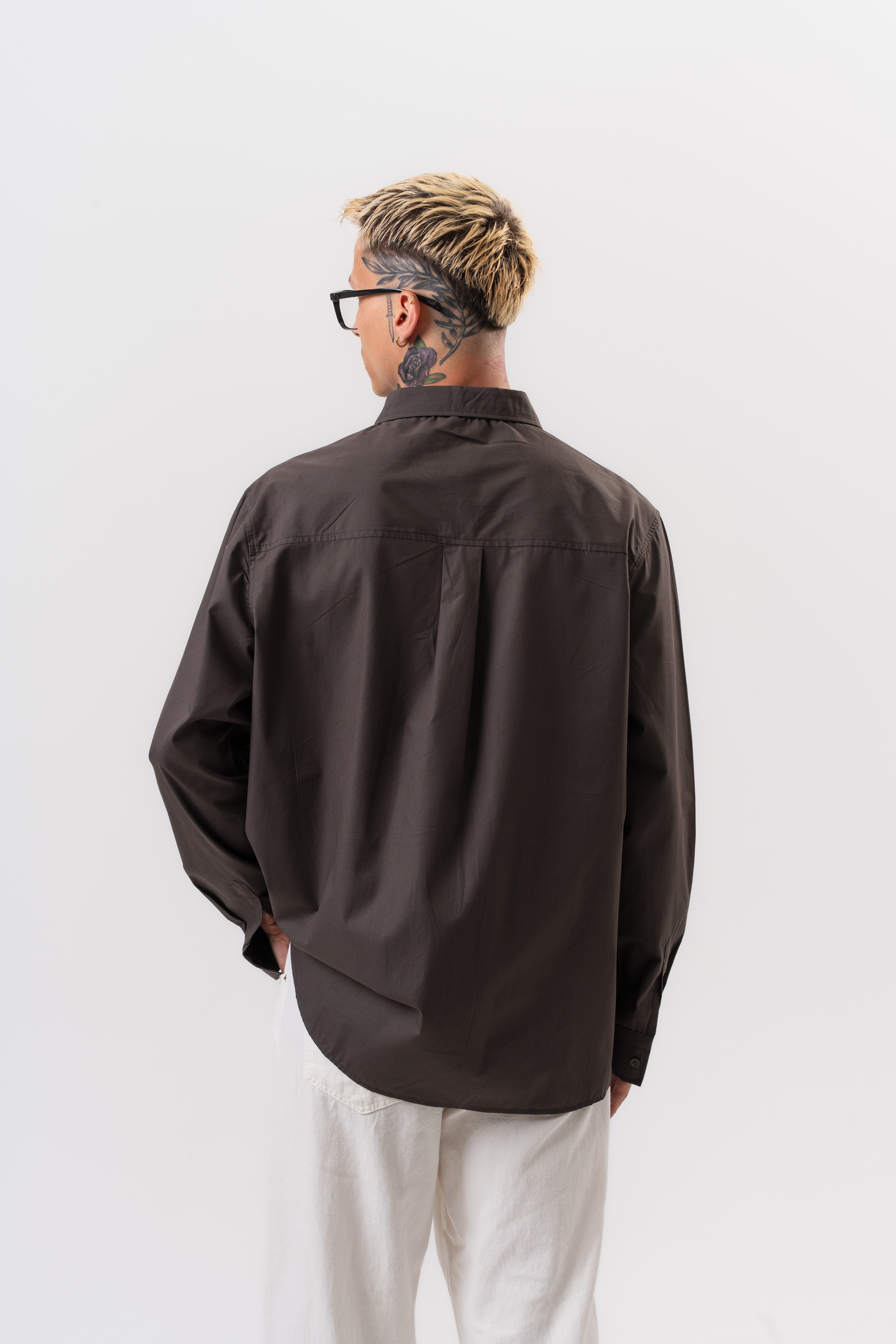 Erkek Poplin Oversize Gömlek Füme