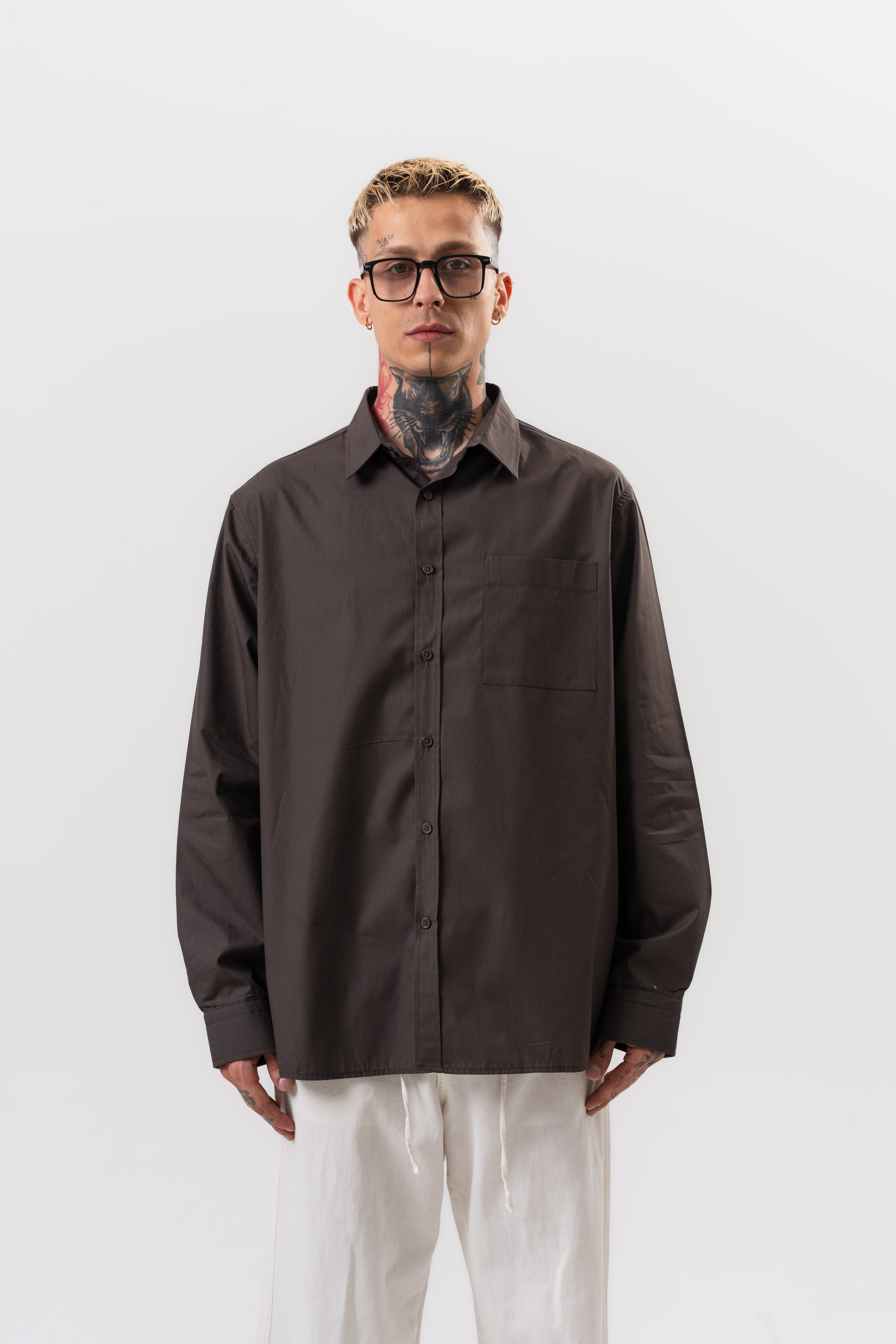 Erkek Poplin Oversize Gömlek Füme