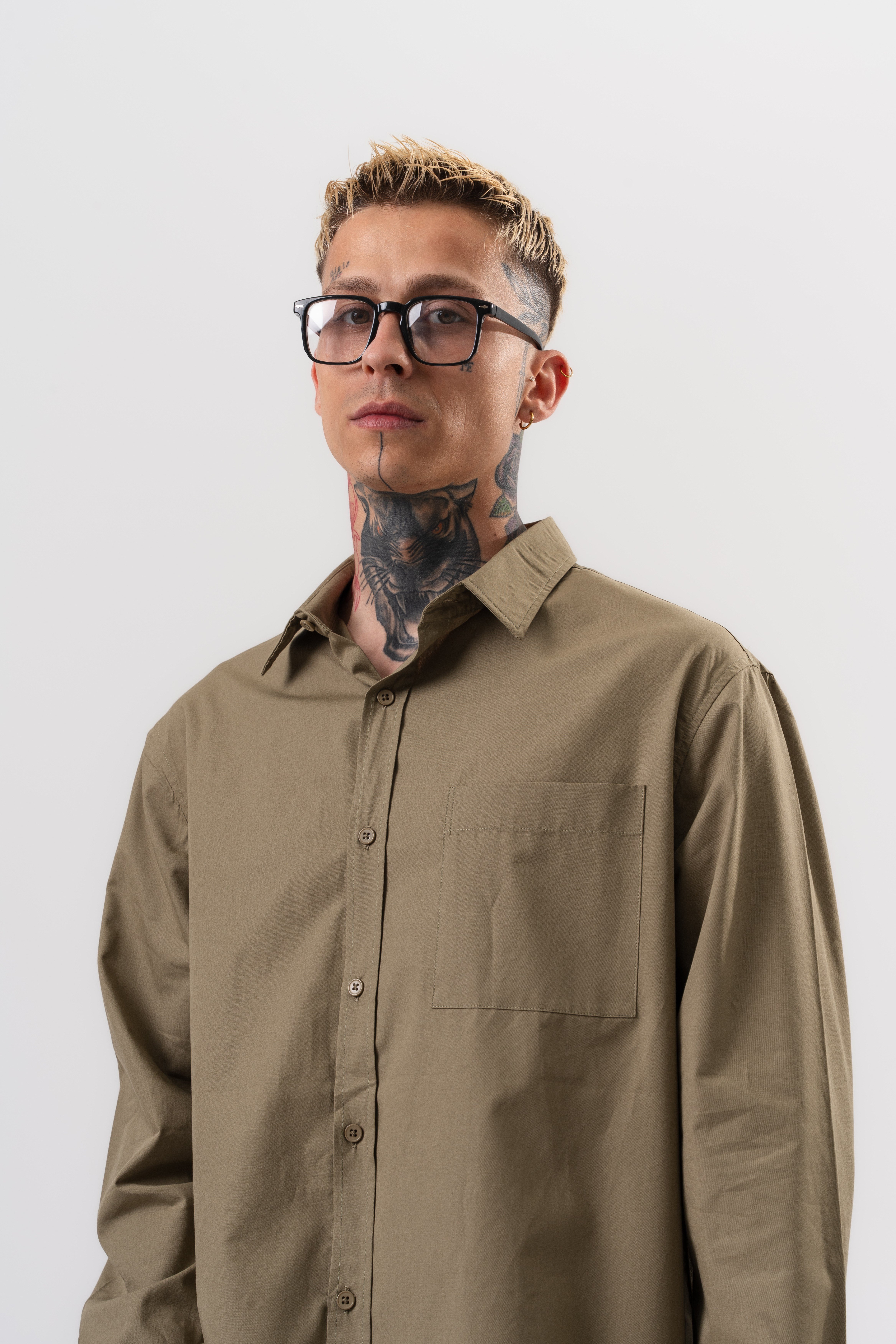 Erkek Poplin Oversize Gömlek Haki