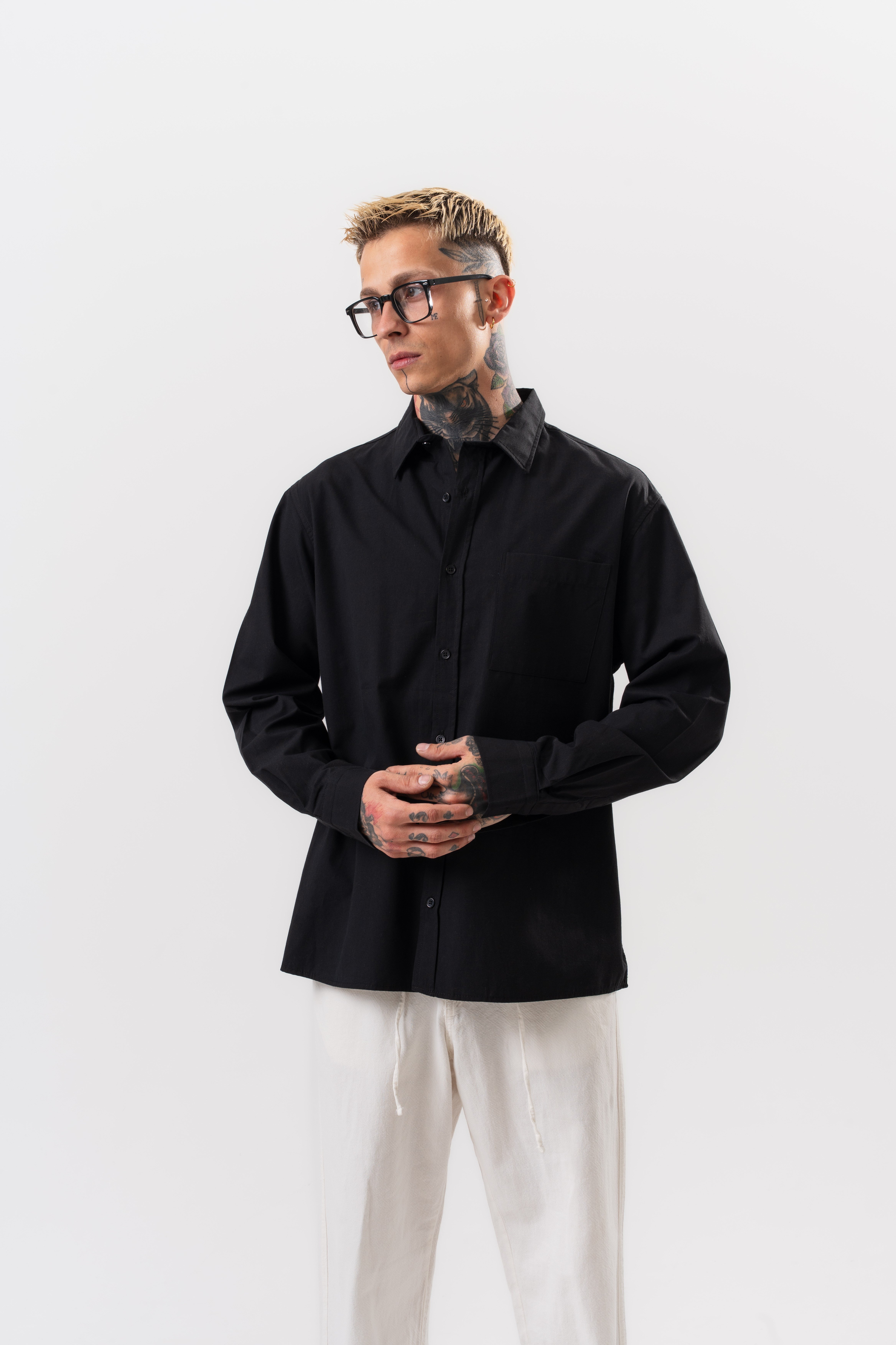 Erkek Poplin Oversize Gömlek Siyah