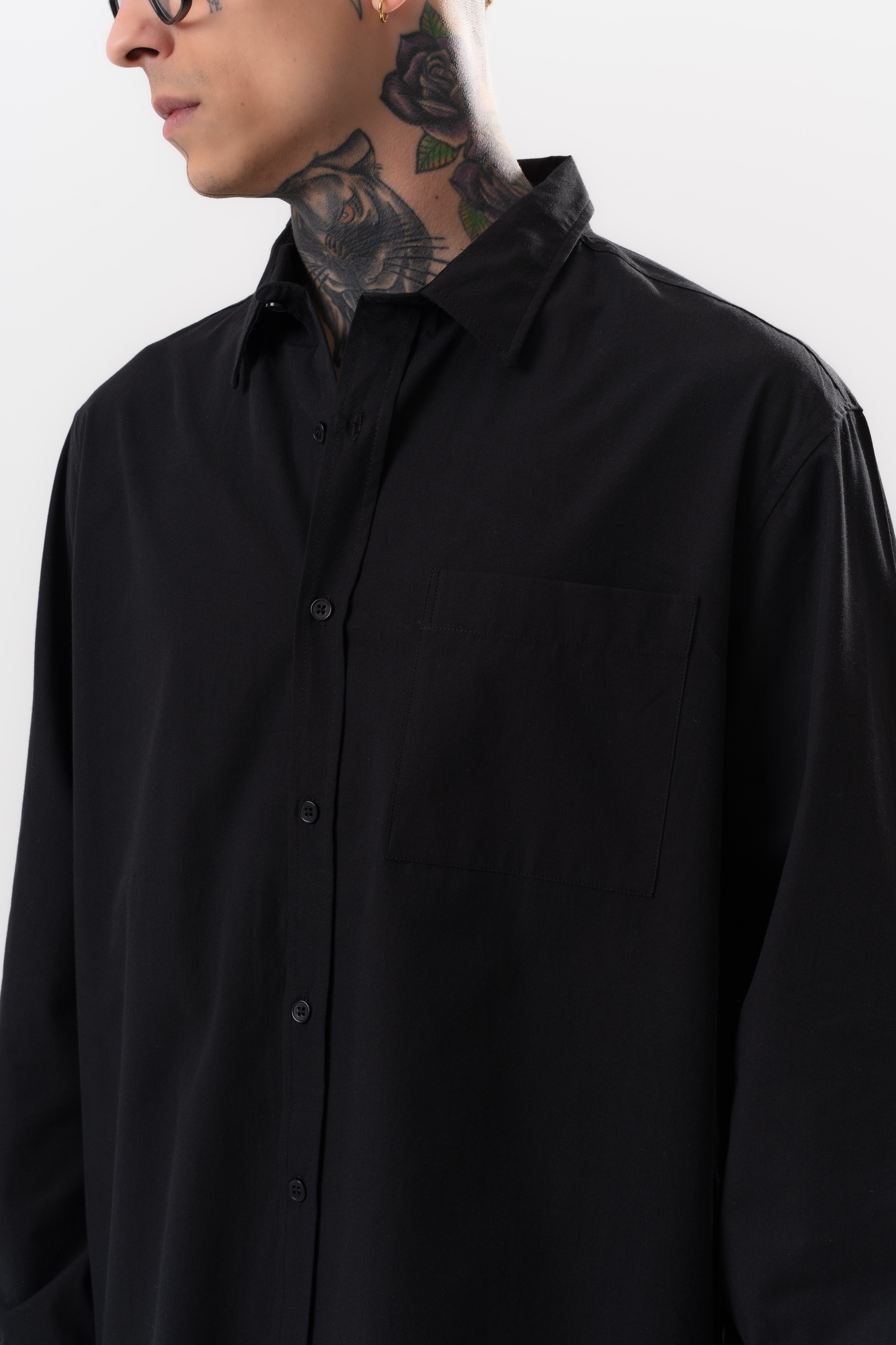 Erkek Poplin Oversize Gömlek Siyah