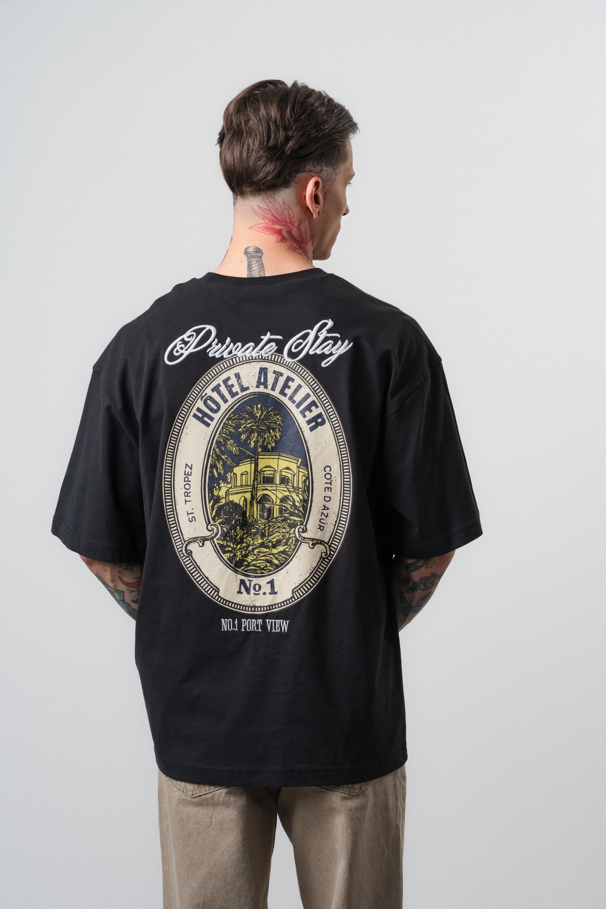 Erkek Private Baskılı Oversize T-Shirt Siyah