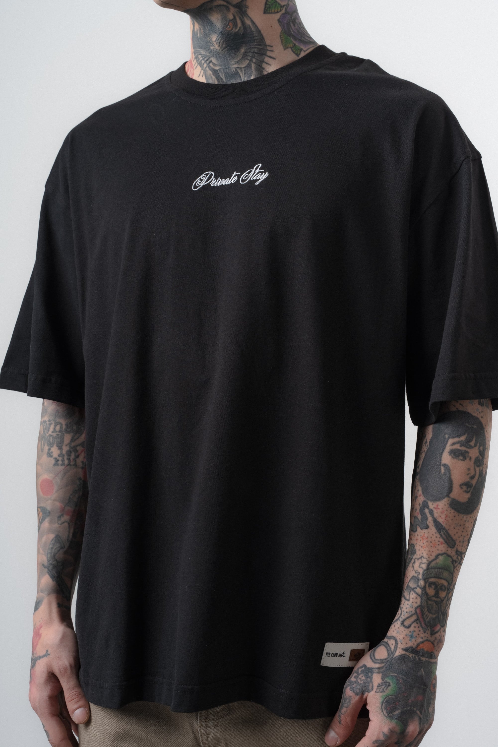 Erkek Private Baskılı Oversize T-Shirt Siyah