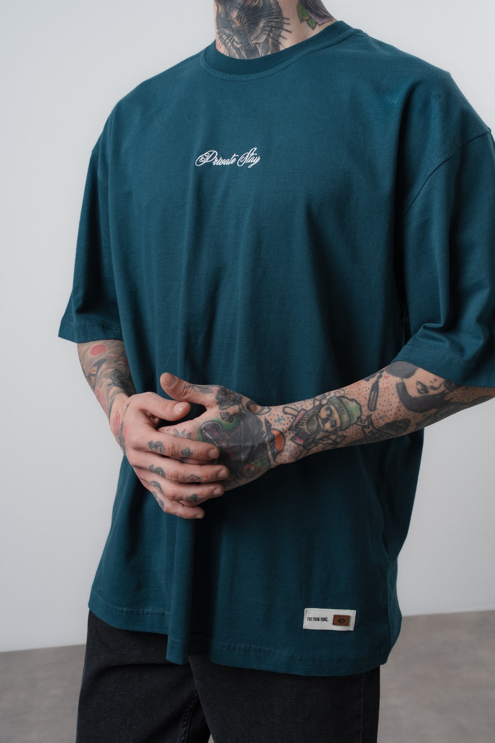 Erkek Private Baskılı Oversize T-Shirt Zümrüt