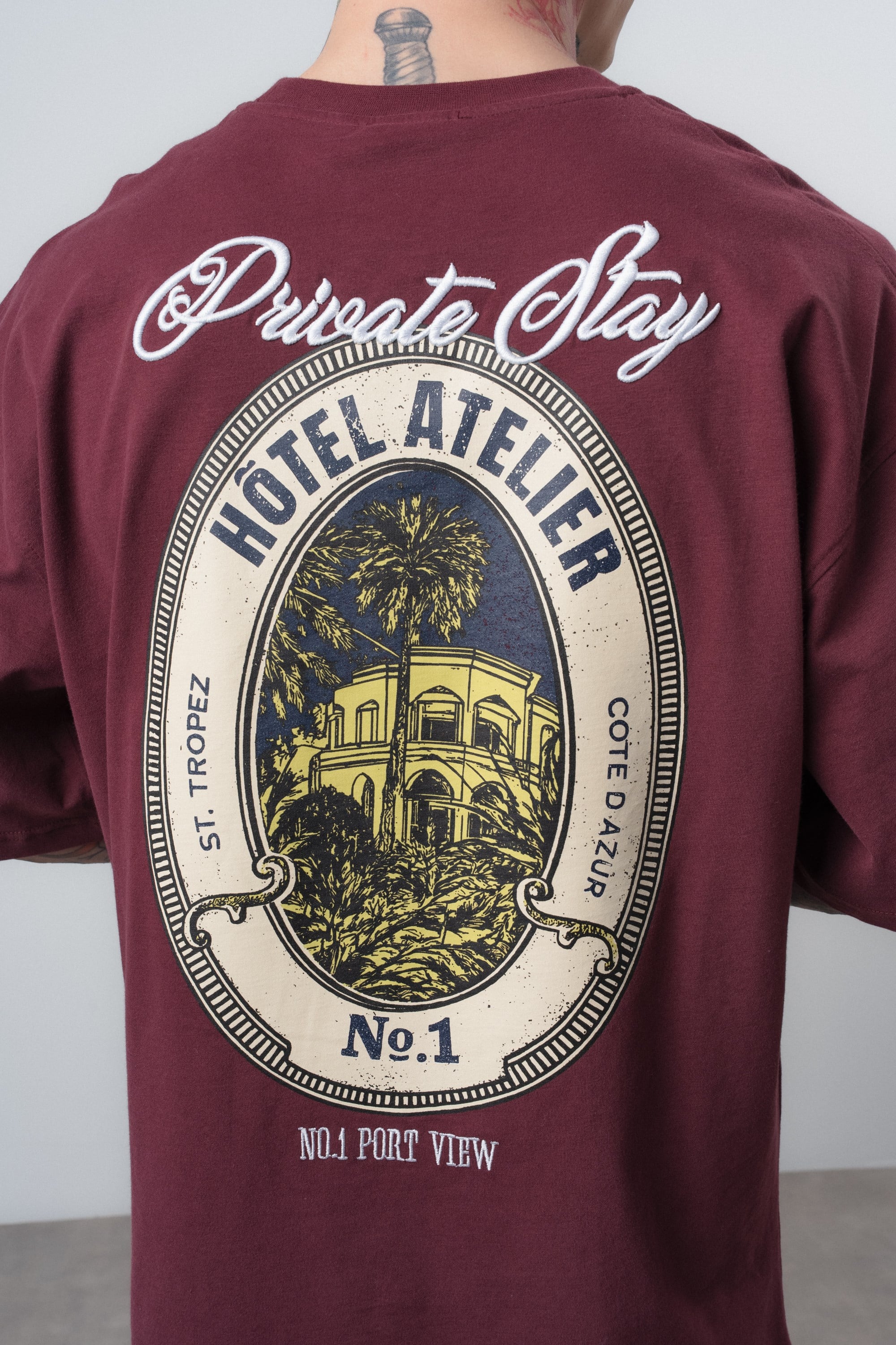 Erkek Private Baskılı Oversize T-Shirt Vişne