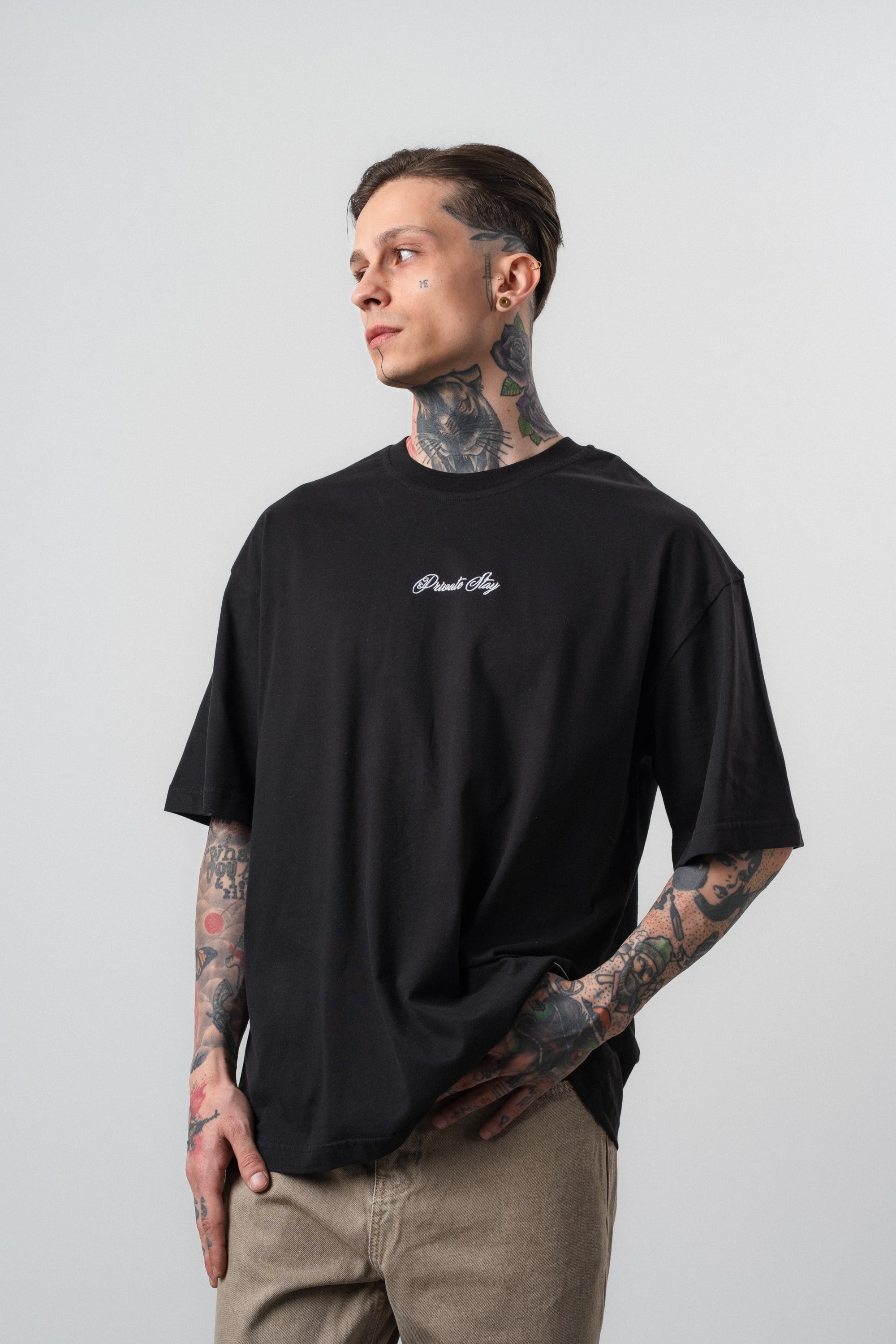Erkek Private Baskılı Oversize T-Shirt Siyah