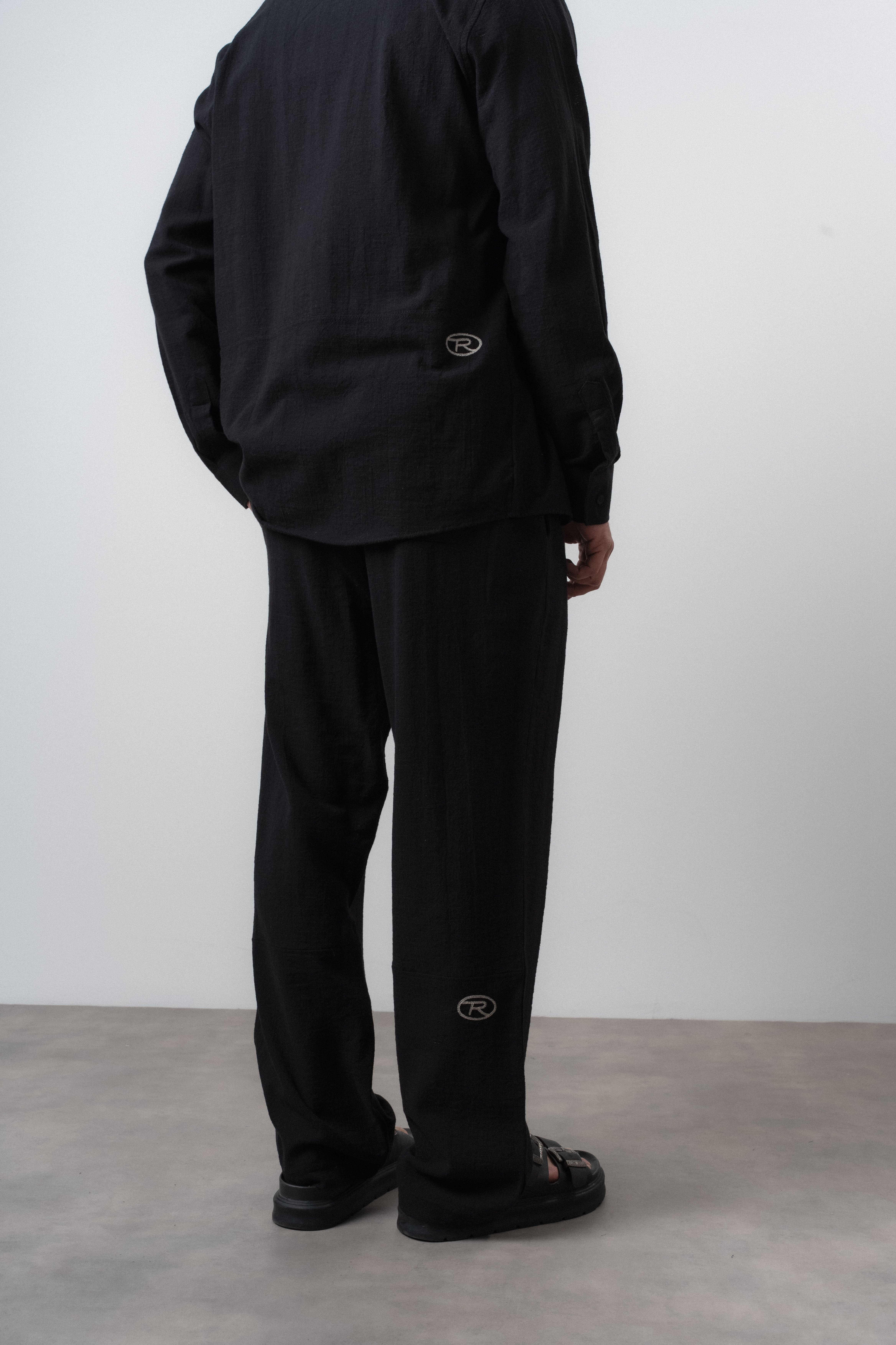 Erkek R Nakışlı Baggy Pantolon Siyah