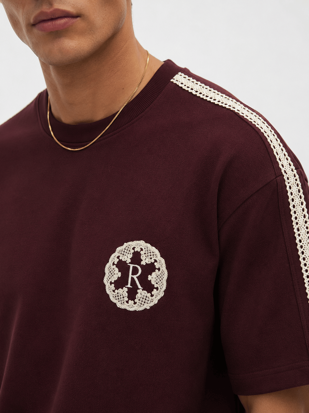 Erkek R Nakışlı Şerit Detaylı Regular Fit Eşofman Takımı Bordo