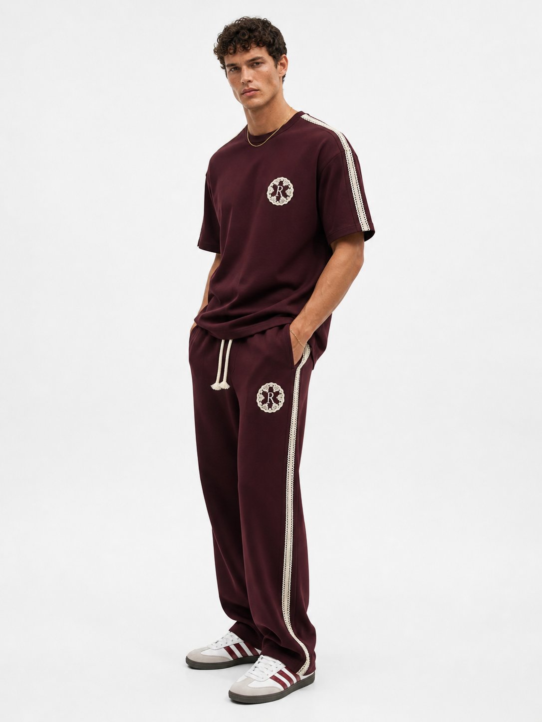 Erkek R Nakışlı Şerit Detaylı Regular Fit Eşofman Takımı Bordo