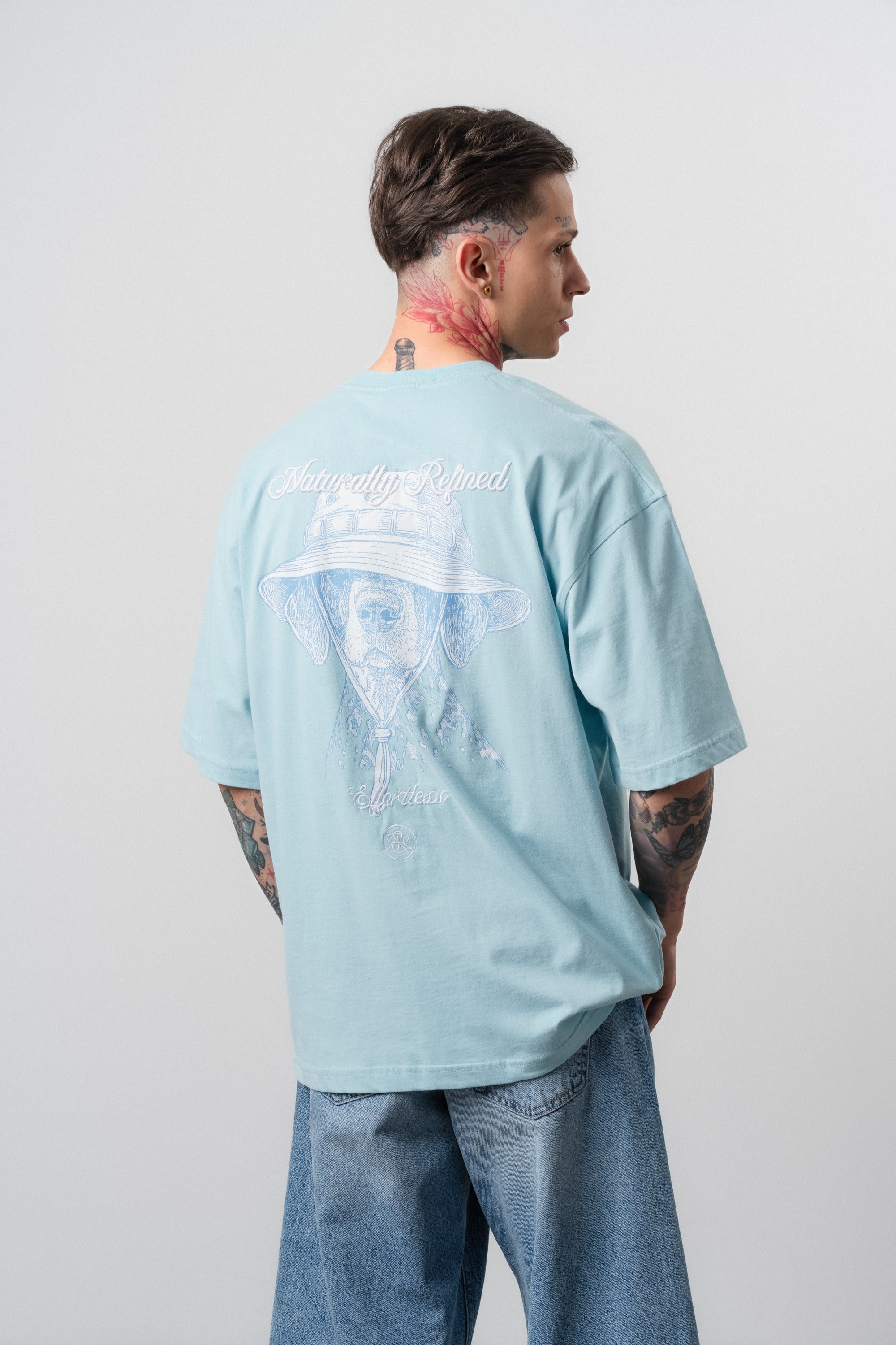 Erkek Refined Baskılı Oversize T-Shirt Bebe Mavi