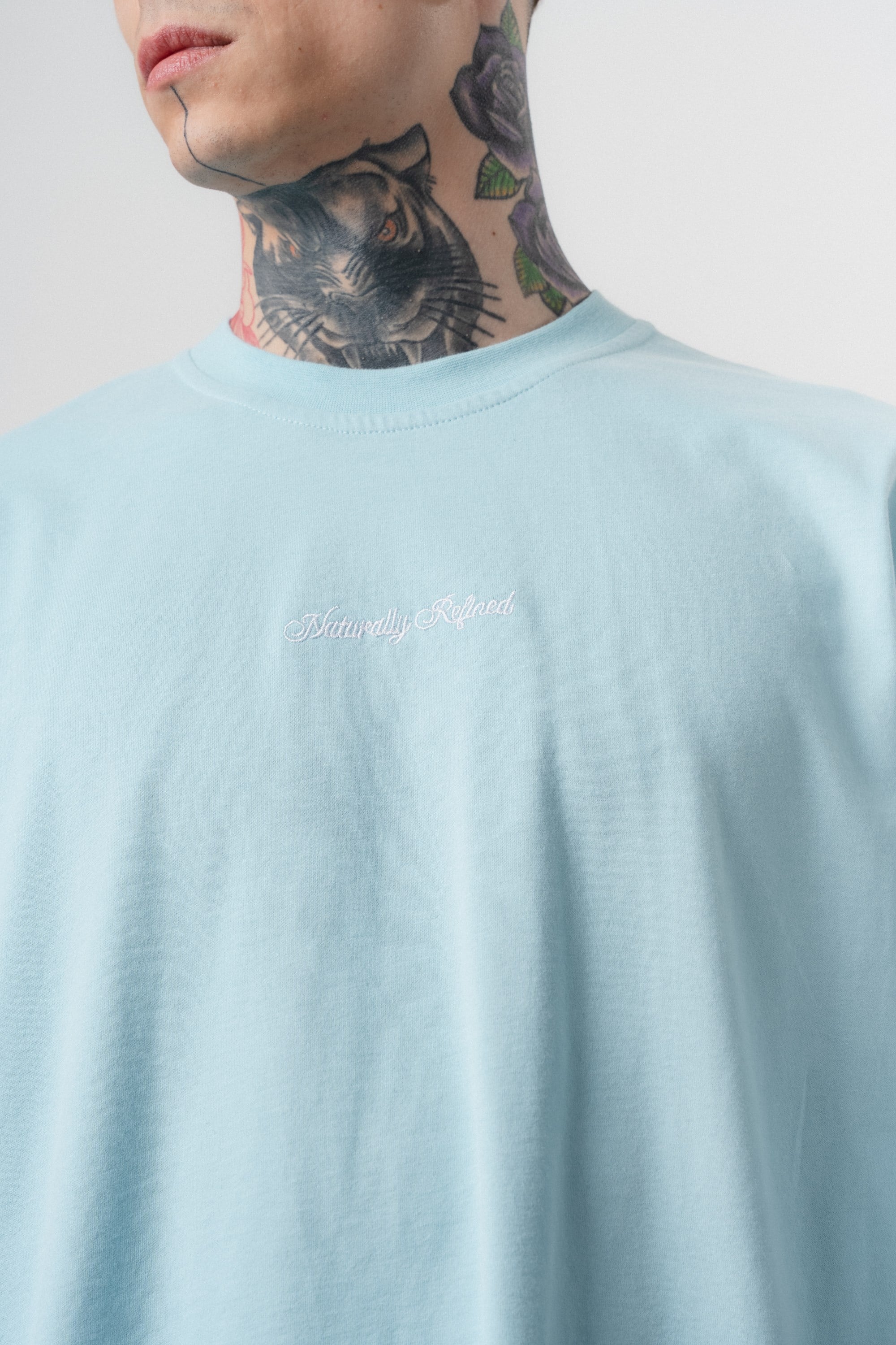 Erkek Refined Baskılı Oversize T-Shirt Bebe Mavi