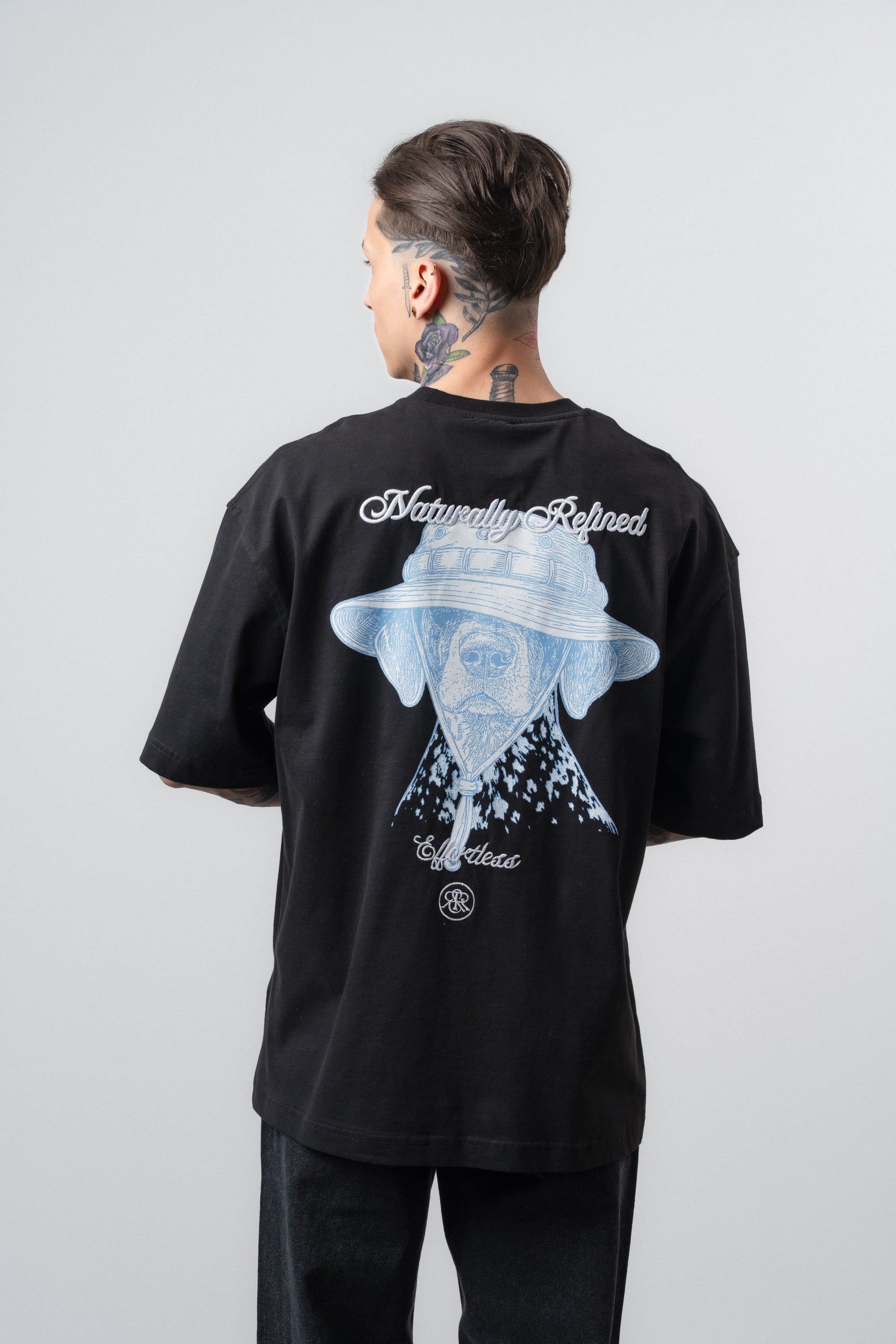 Erkek Refined Baskılı Oversize T-Shirt Siyah