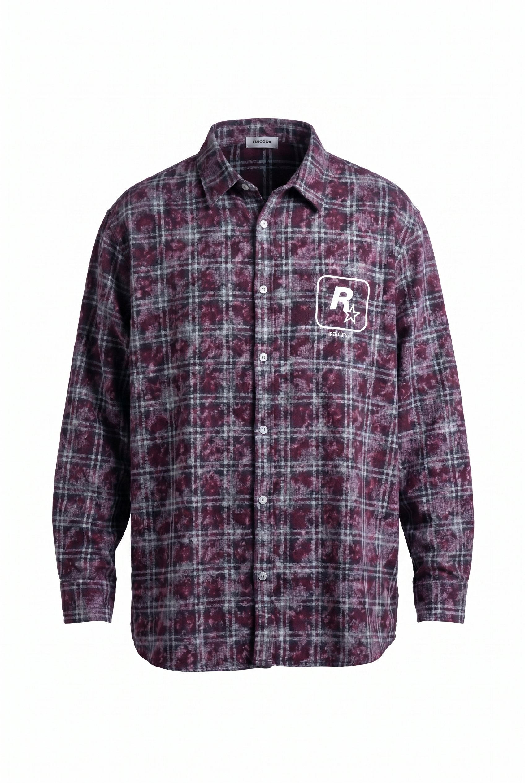 Erkek Res City Baskılı Oversize Gömlek Bordo