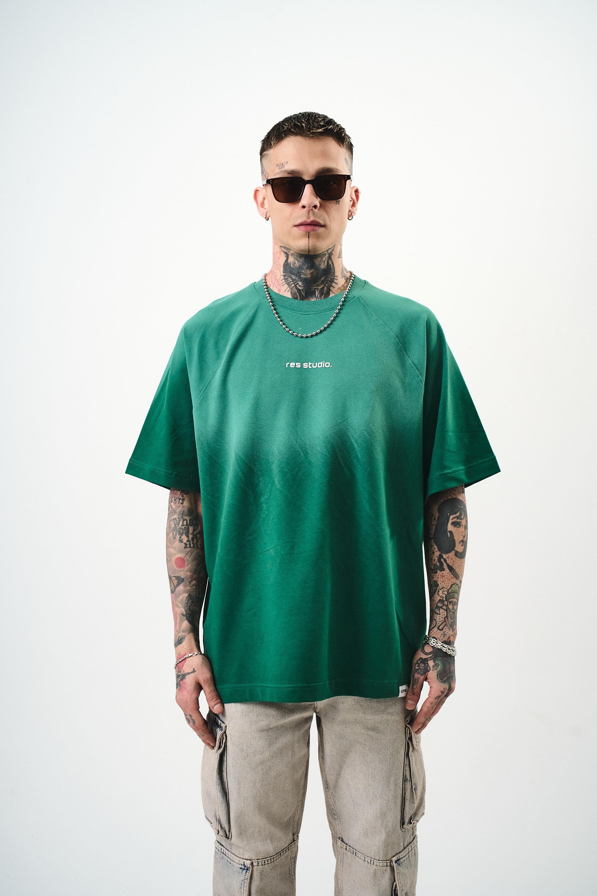 Erkek Res Studio Yazılı Oversize T-Shirt Nefti