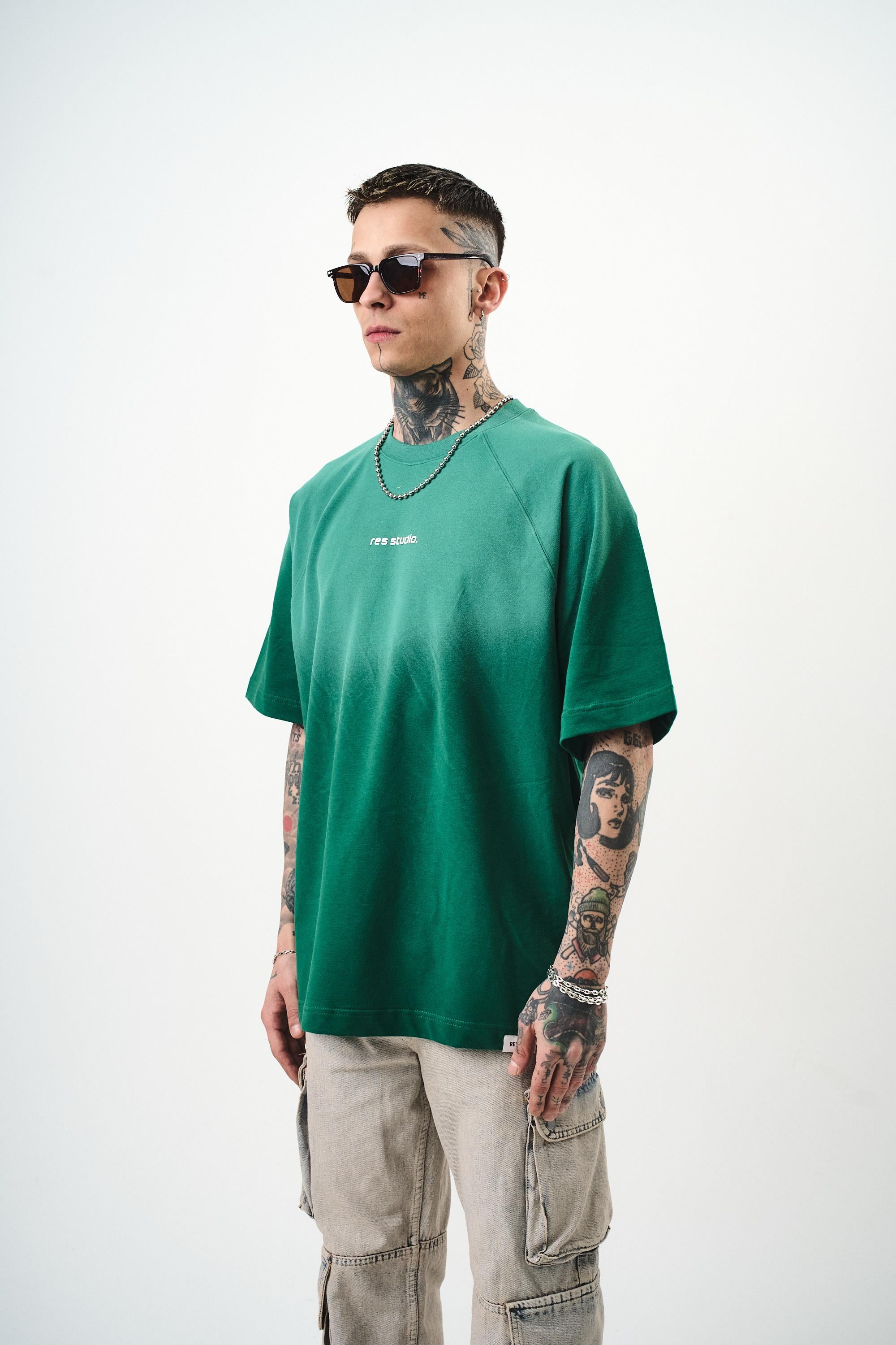 Erkek Res Studio Yazılı Oversize T-Shirt Nefti