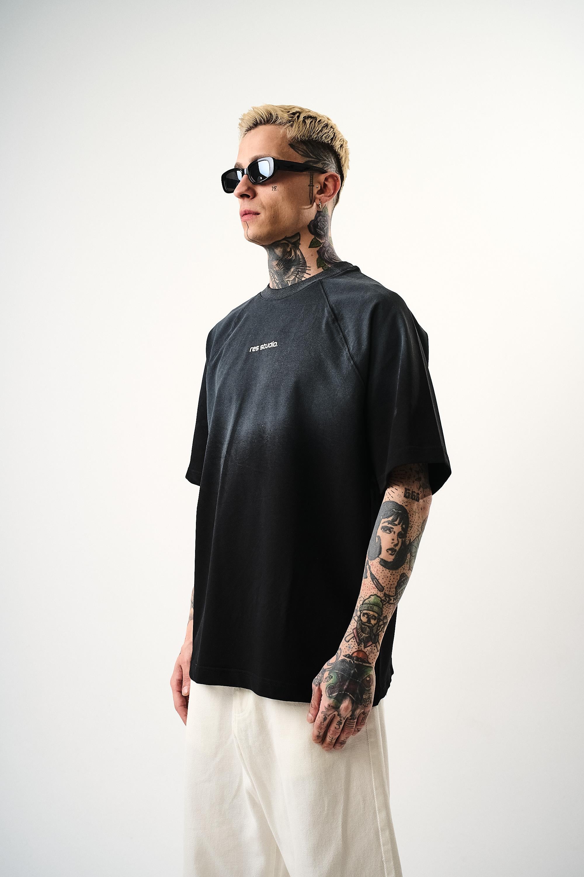 Erkek Res Studio Yazılı Oversize T-Shirt Siyah