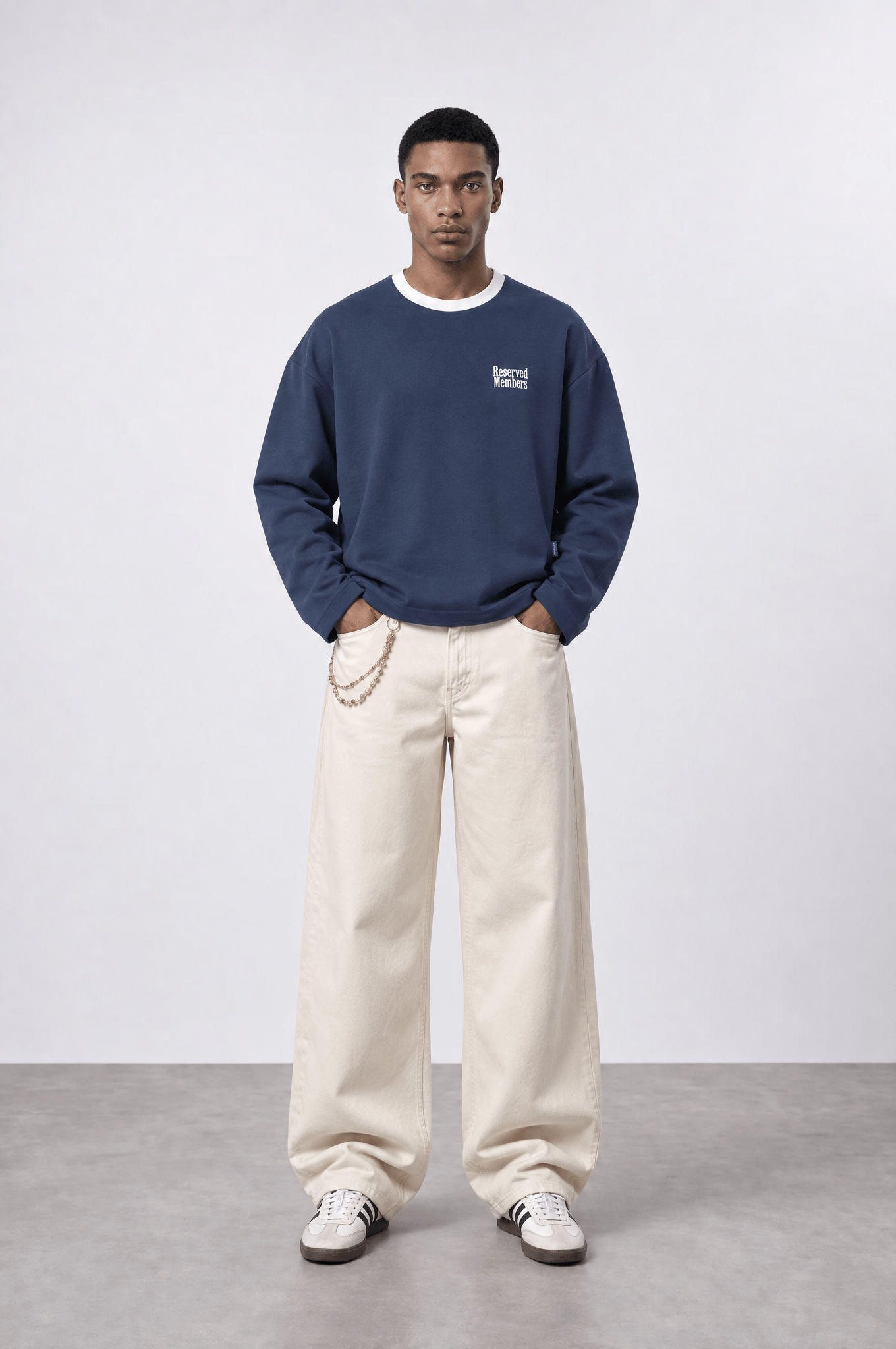 Erkek Reserved Members Baskılı Oversize Sweatshirt Petrol