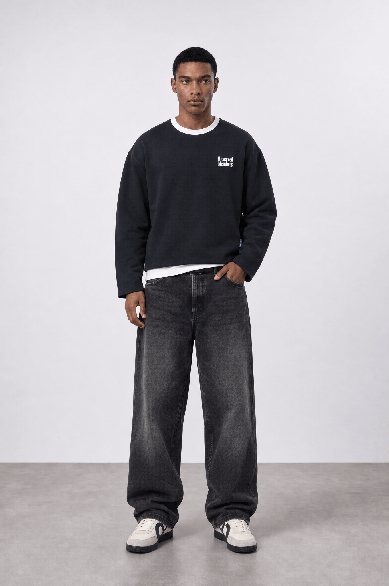 Erkek Reserved Members Baskılı Oversize Sweatshirt Siyah