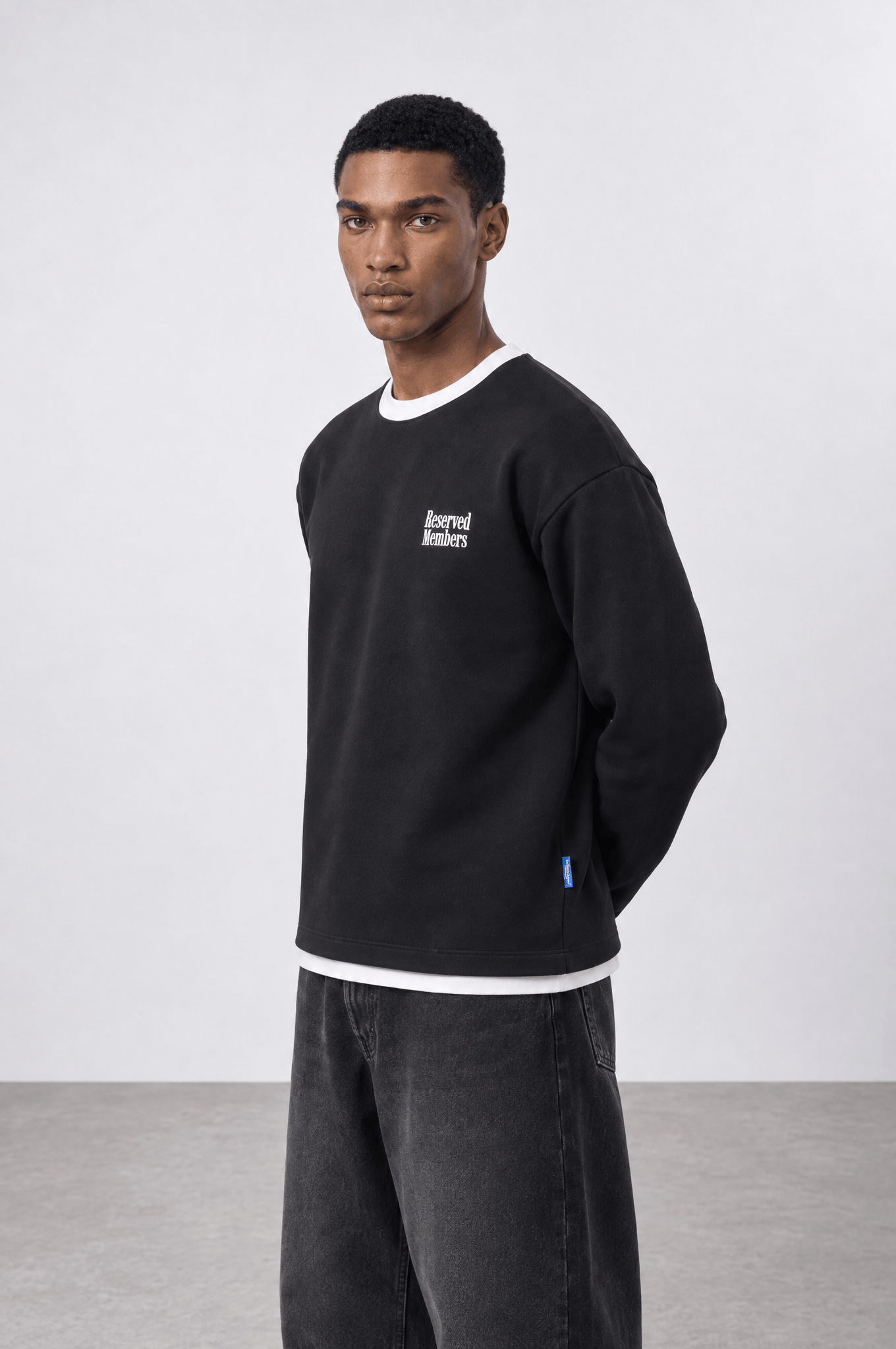 Erkek Reserved Members Baskılı Oversize Sweatshirt Siyah