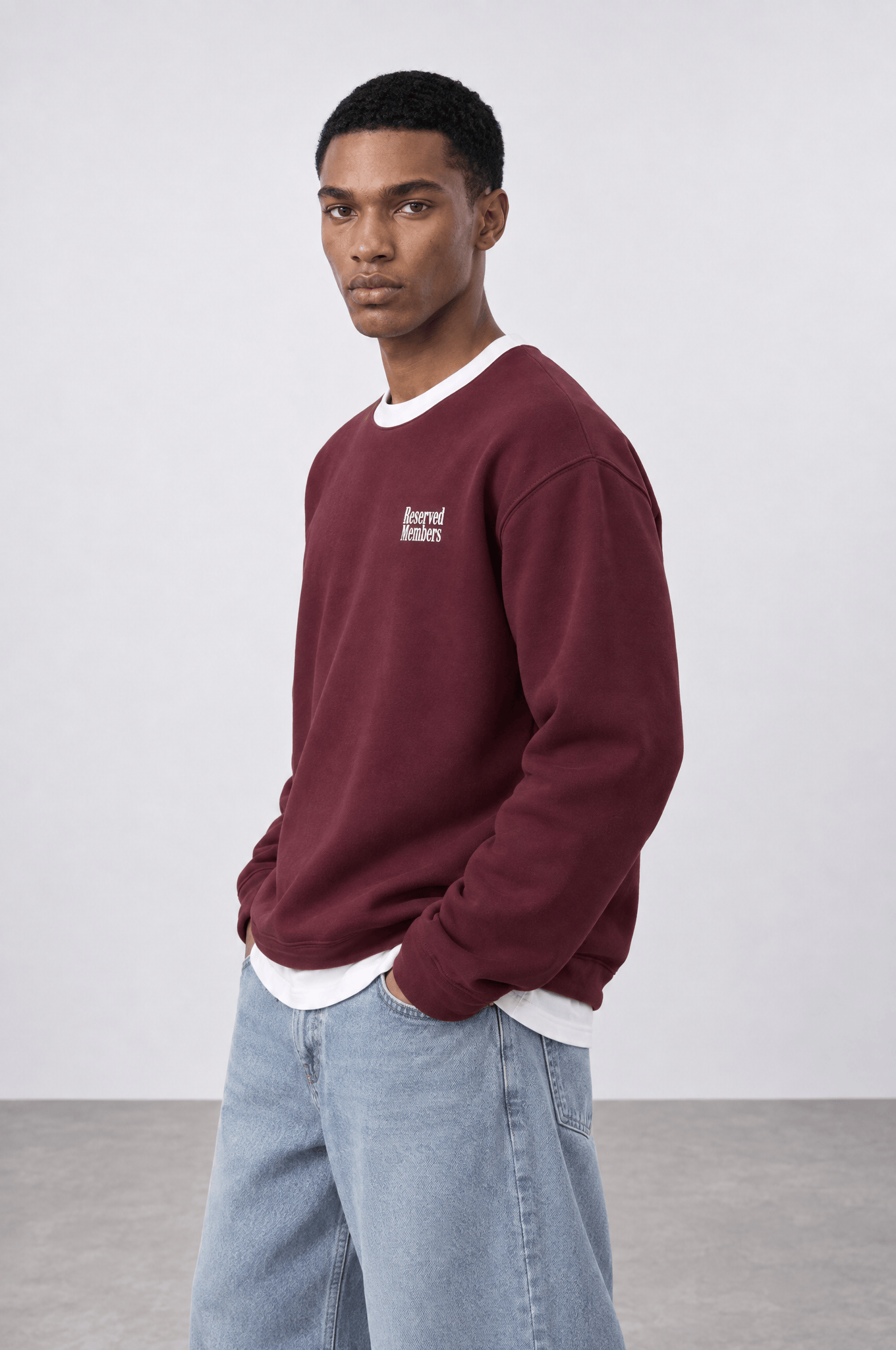 Erkek Reserved Members Baskılı Oversize Sweatshirt Bordo