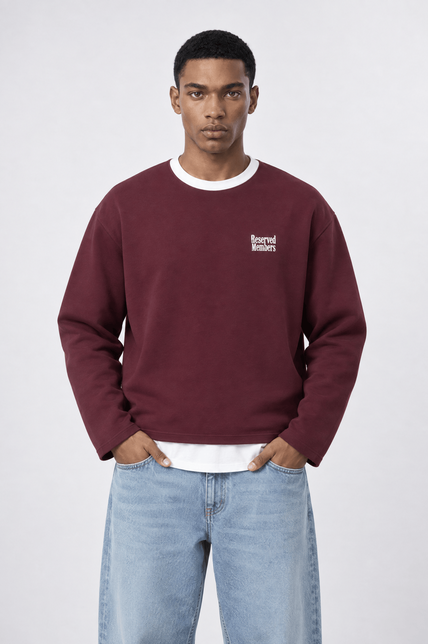 Erkek Reserved Members Baskılı Oversize Sweatshirt Bordo
