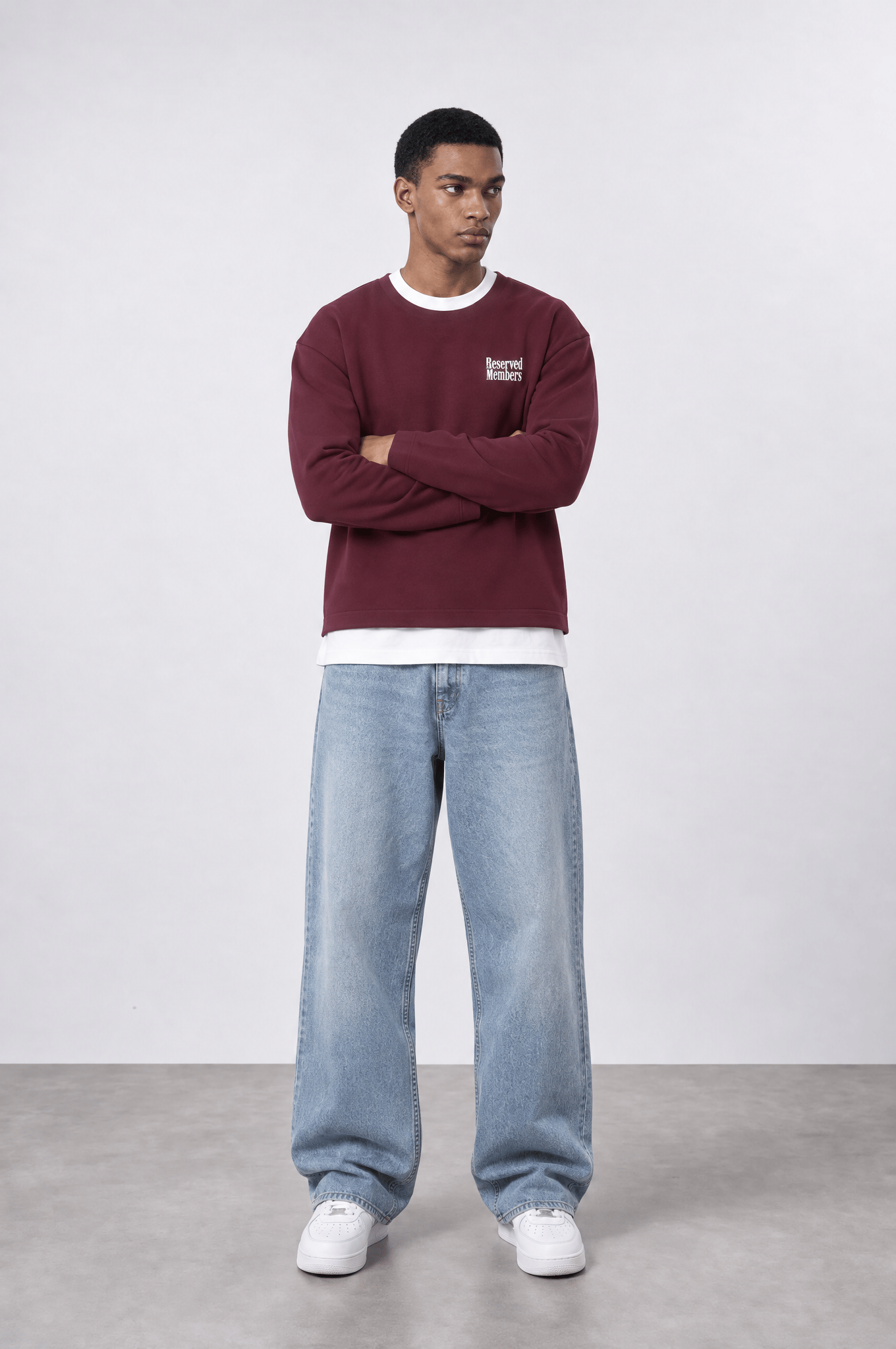 Erkek Reserved Members Baskılı Oversize Sweatshirt Bordo